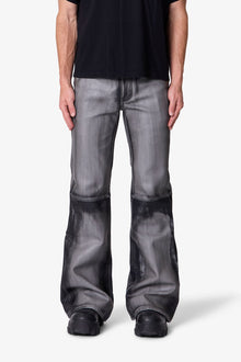 Washed Leather Flare Pants | Black