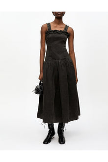 Washed Stretch Cotton Corset Dress | Black