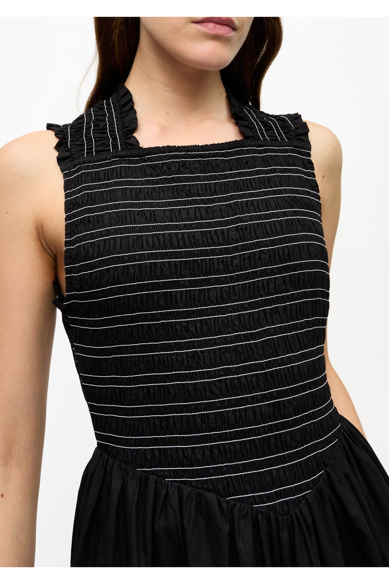 Washed Stretch Cotton Smock Midi Dress | Black