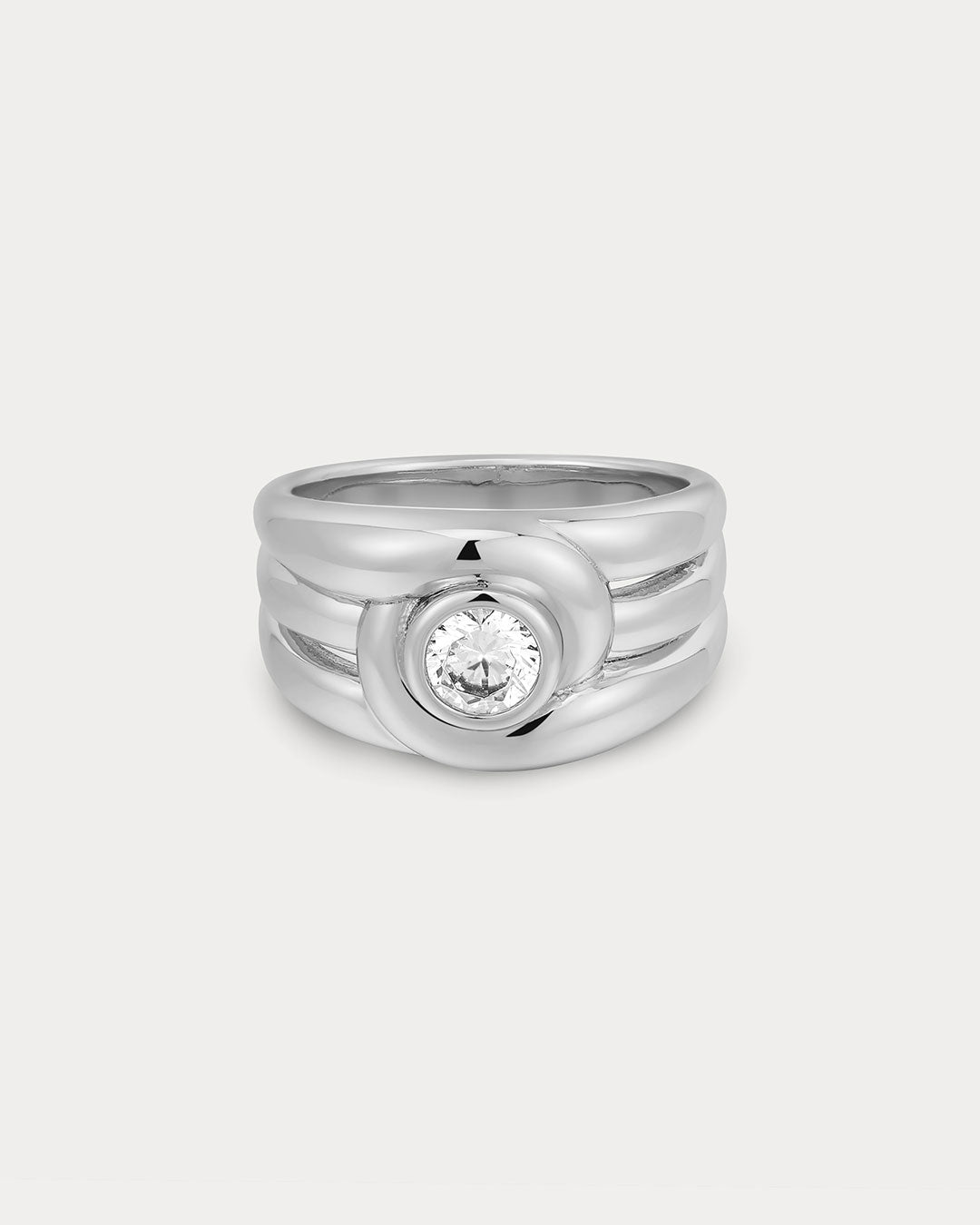 The Wave Bezel Cigar Band | Silver | Cubic Zirconia
