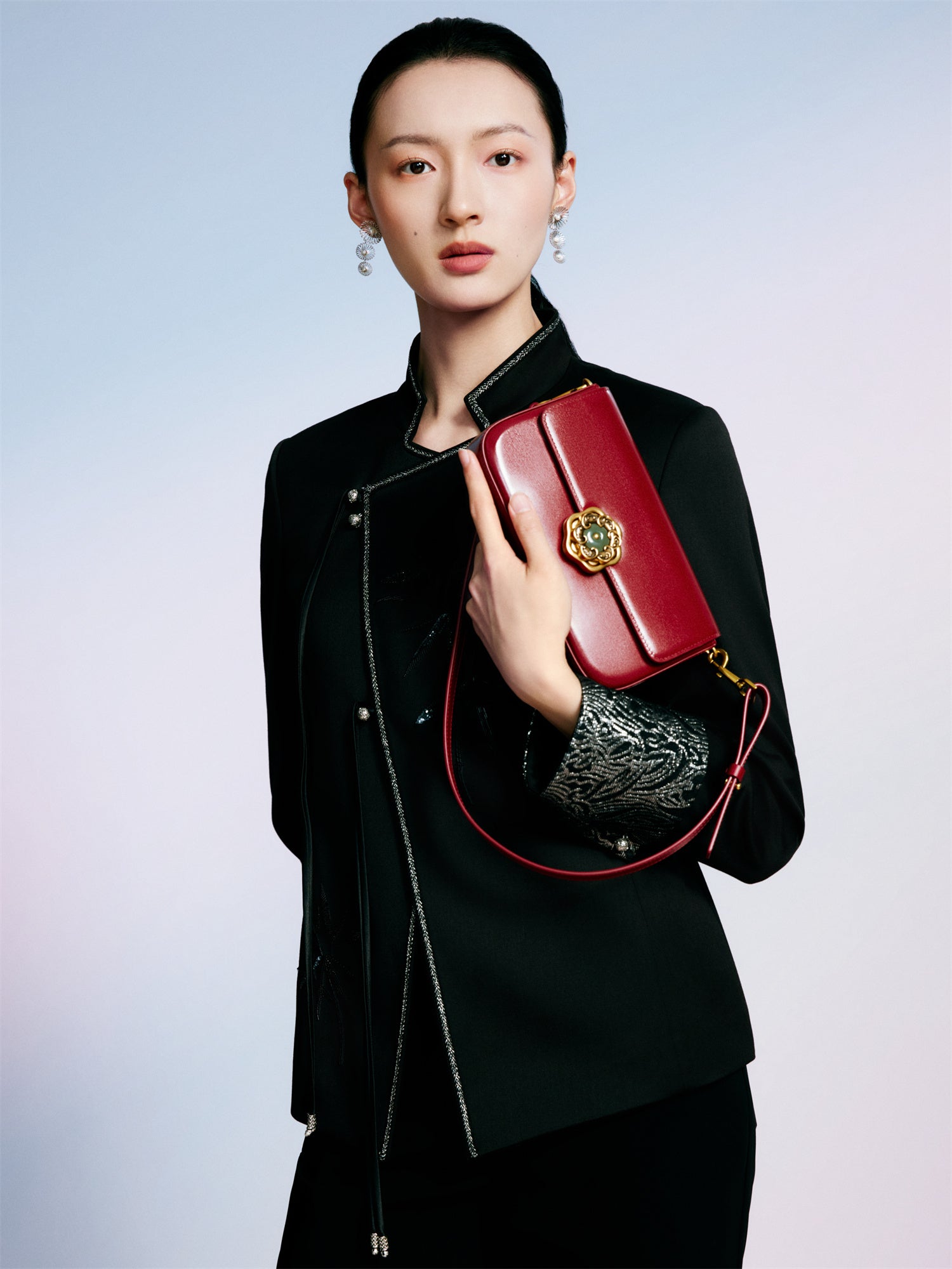 Hetian Jade Rotating Peony Button Bag | Brown
