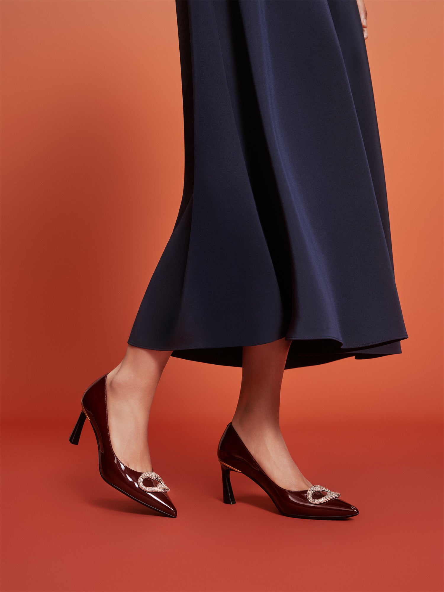 Decorative Buckle Chunky Heel Commuter Flats | Wine Red
