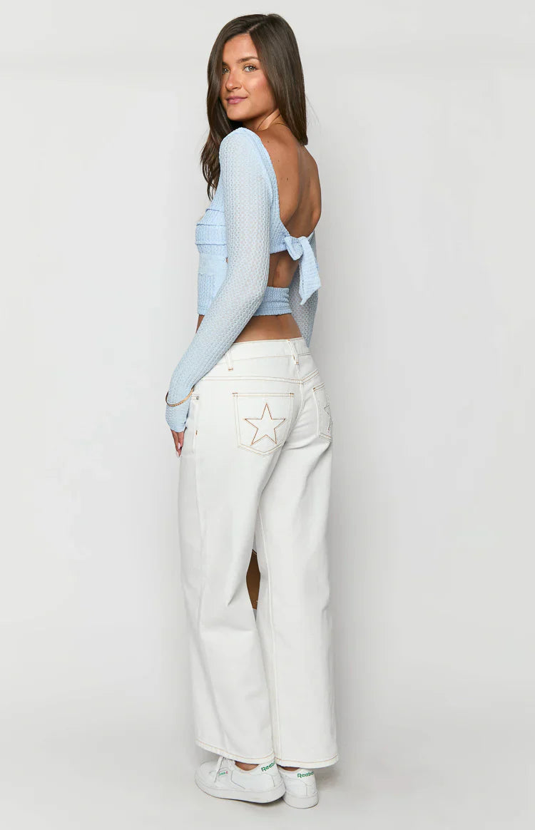 Clara Star Denim Low Rise Jeans | White