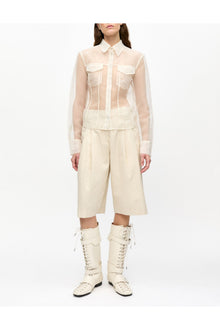 White Cotton Melange Tailoring Wide Shorts | Angora
