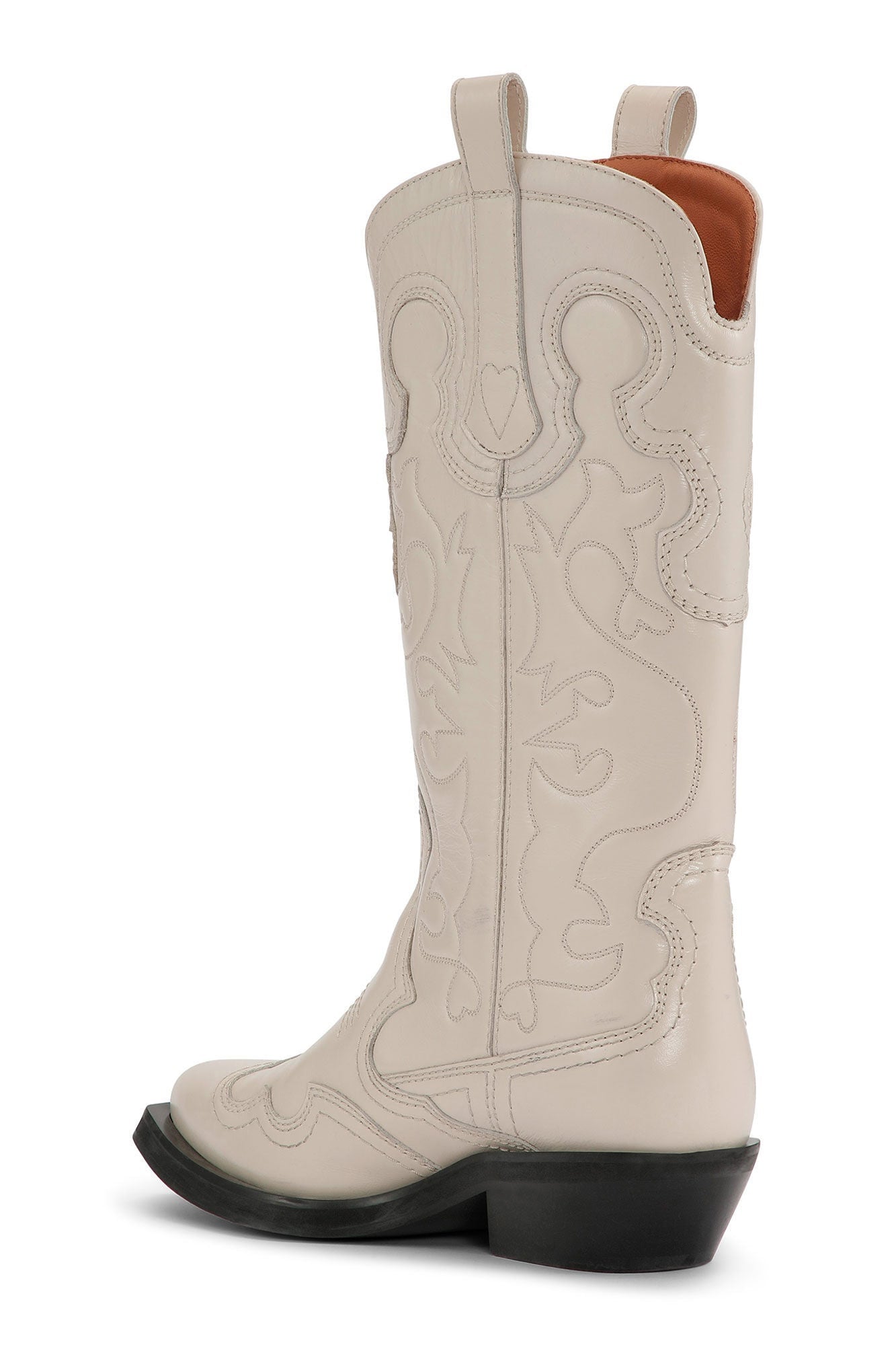 White Mid Shaft Embroidered Western Boots | Egret