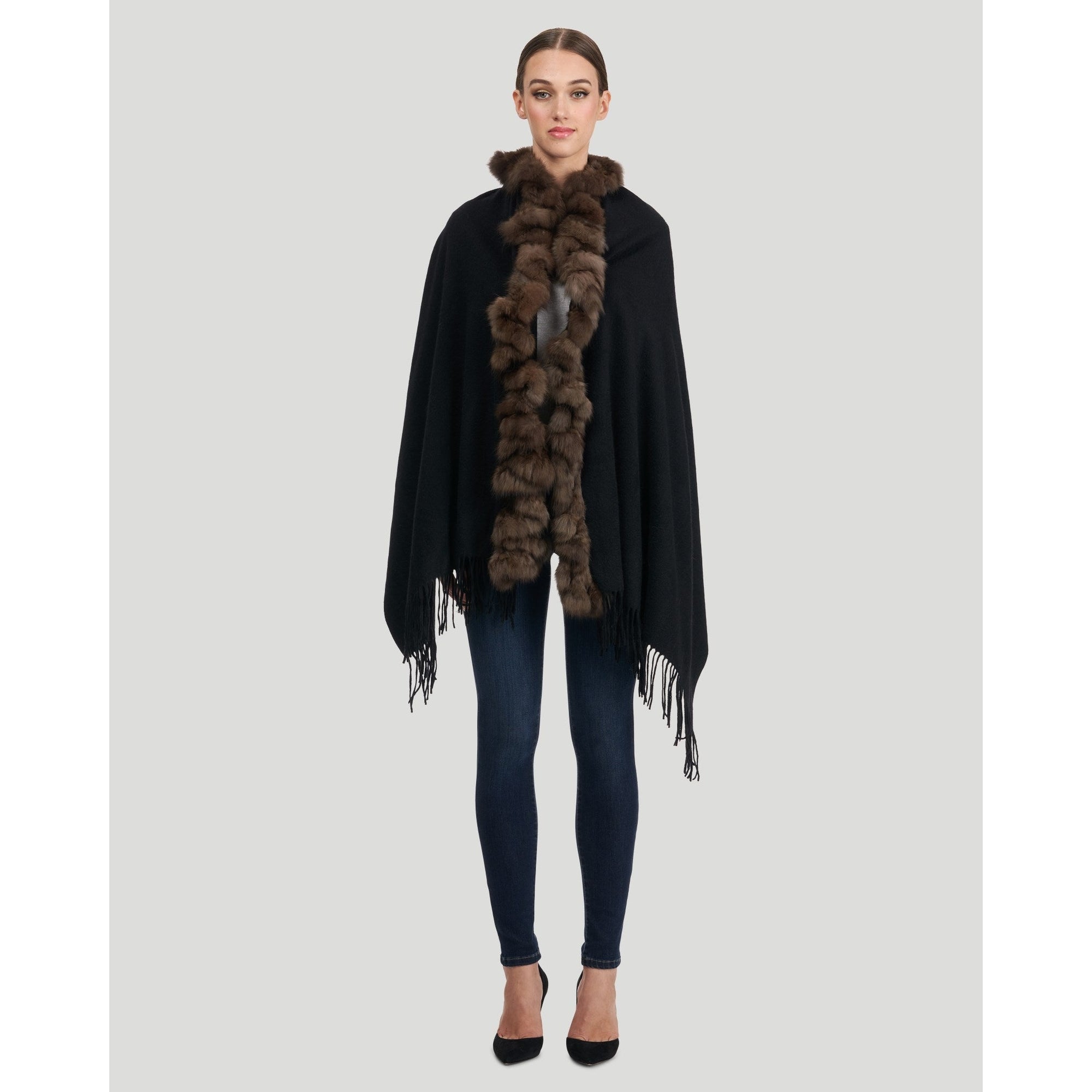 Women | Cashmere Stole With Sable | Black/Uptone