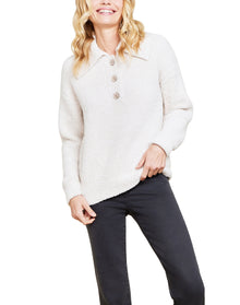 Women | Cozychic Button Pullover | He Stone-Cream