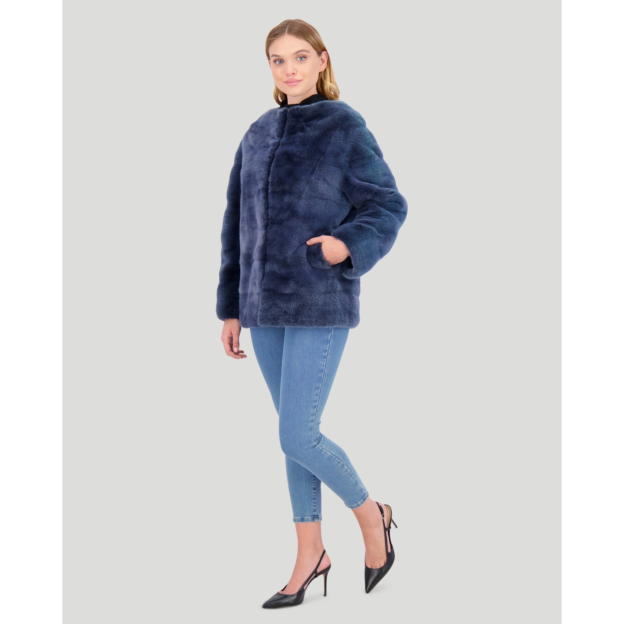 Women | Mink Funnel Neck Jacket | Denim