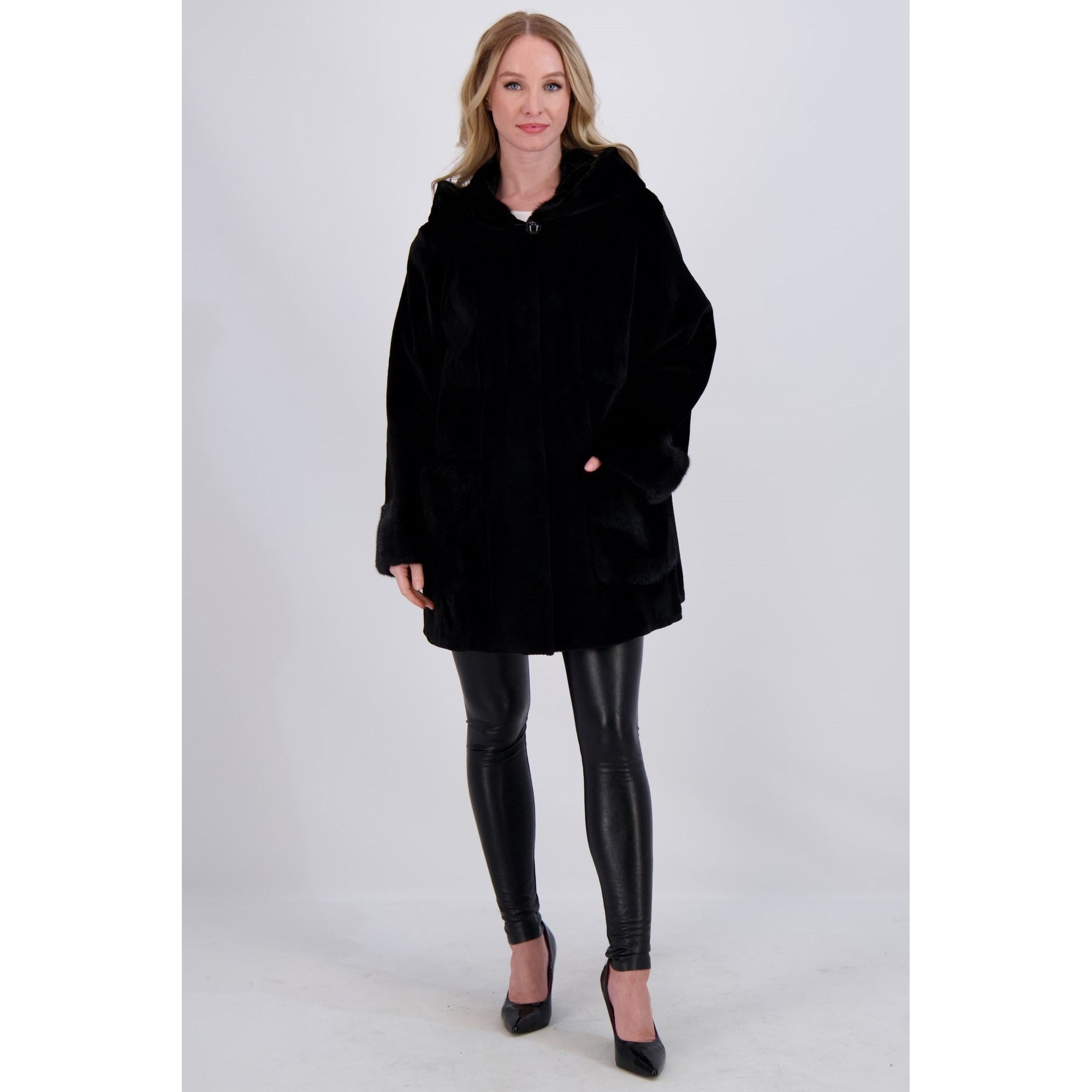 Women | Mink Hooded Jacket | Black