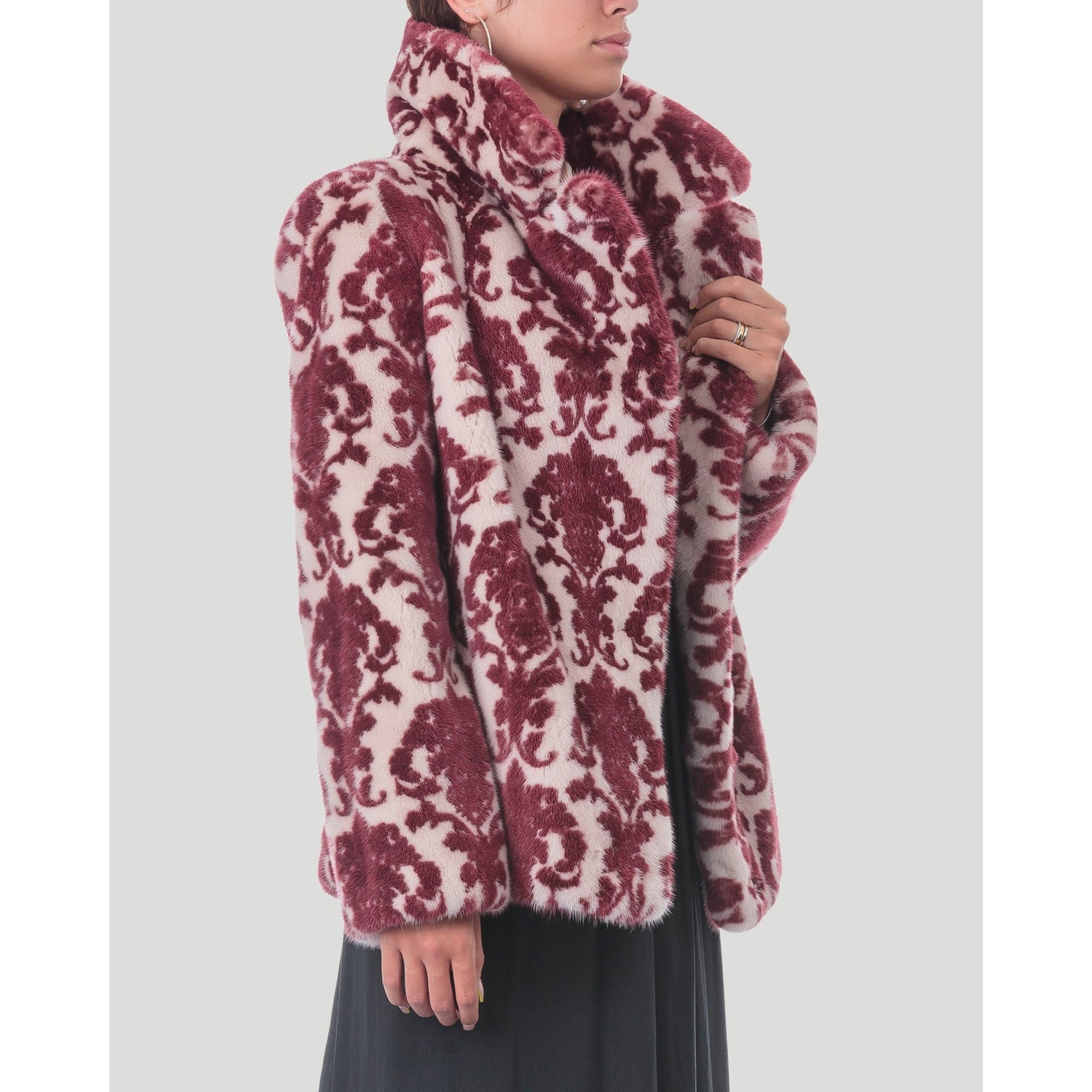 Women | Mink Intarsia Jacket | Red Paisley/Beige