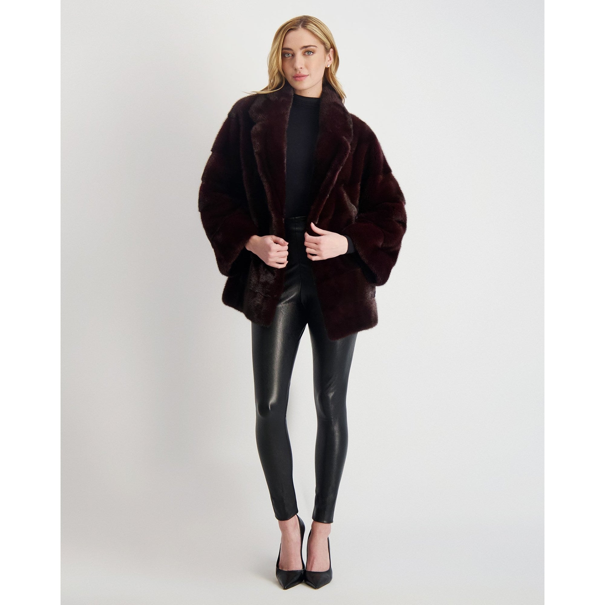 Women | Mink Jacket With Belt | Burgundy