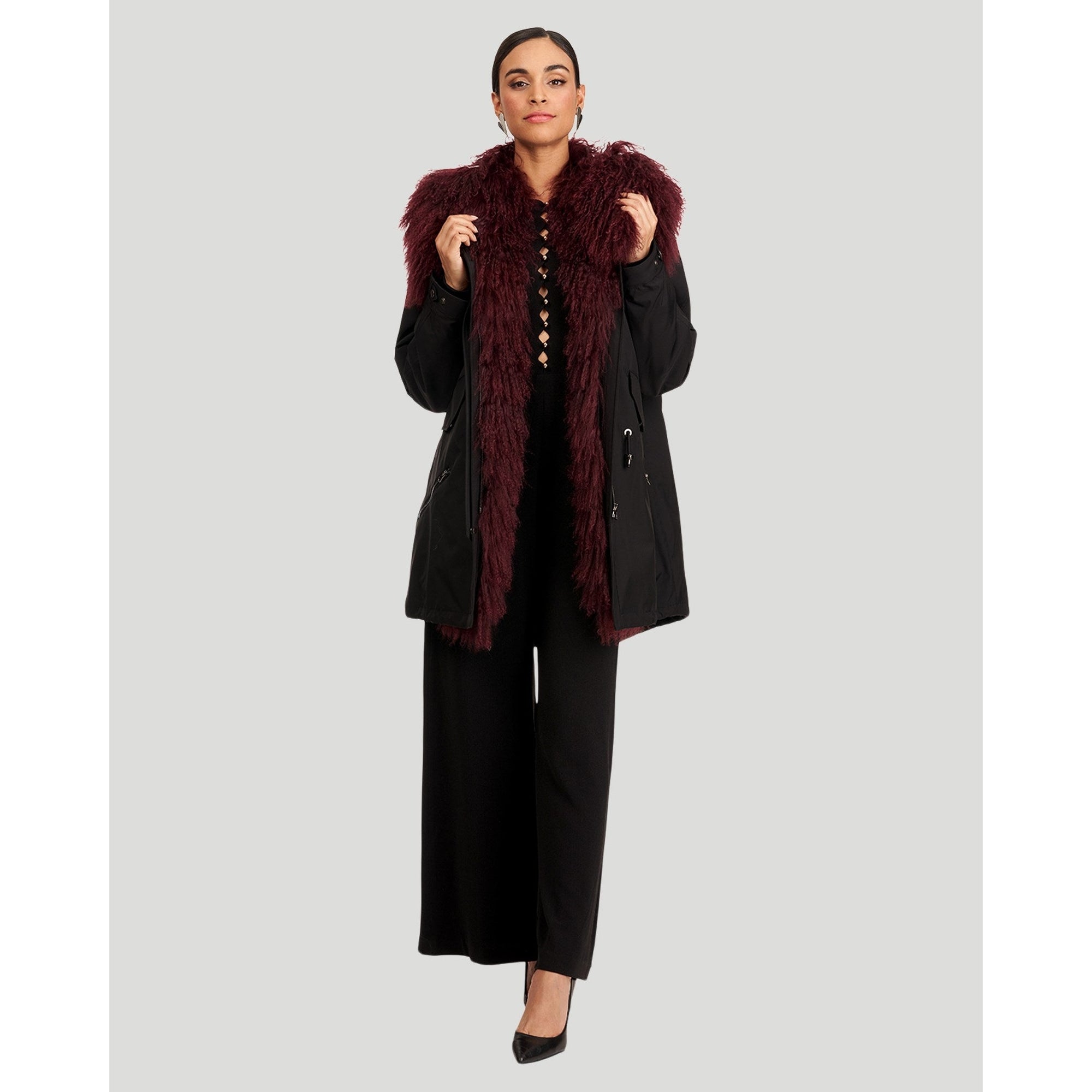 Women | Parka With Lamb Trim | Aubergine/Black