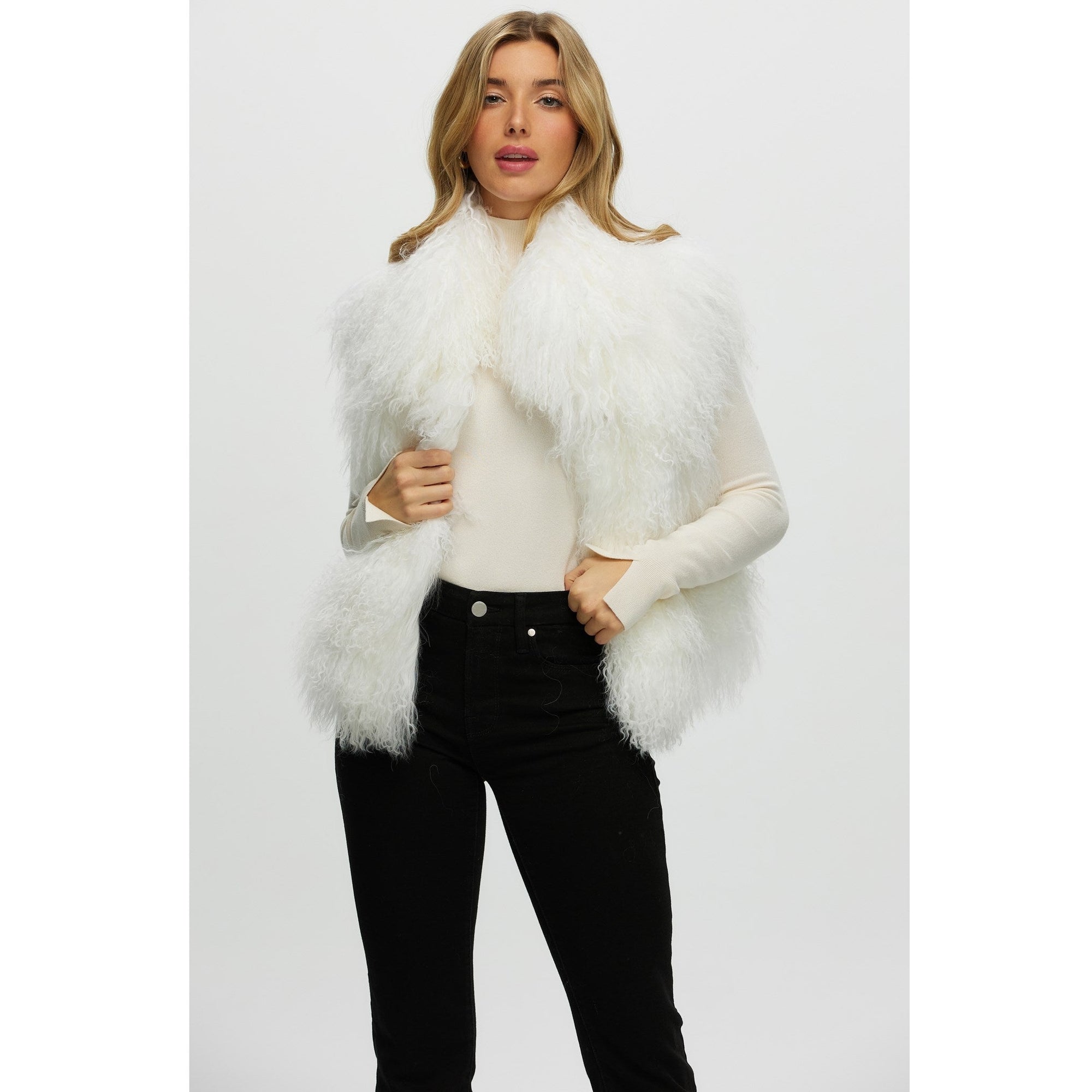 Women | Select Mongolian Lamb Vest | White