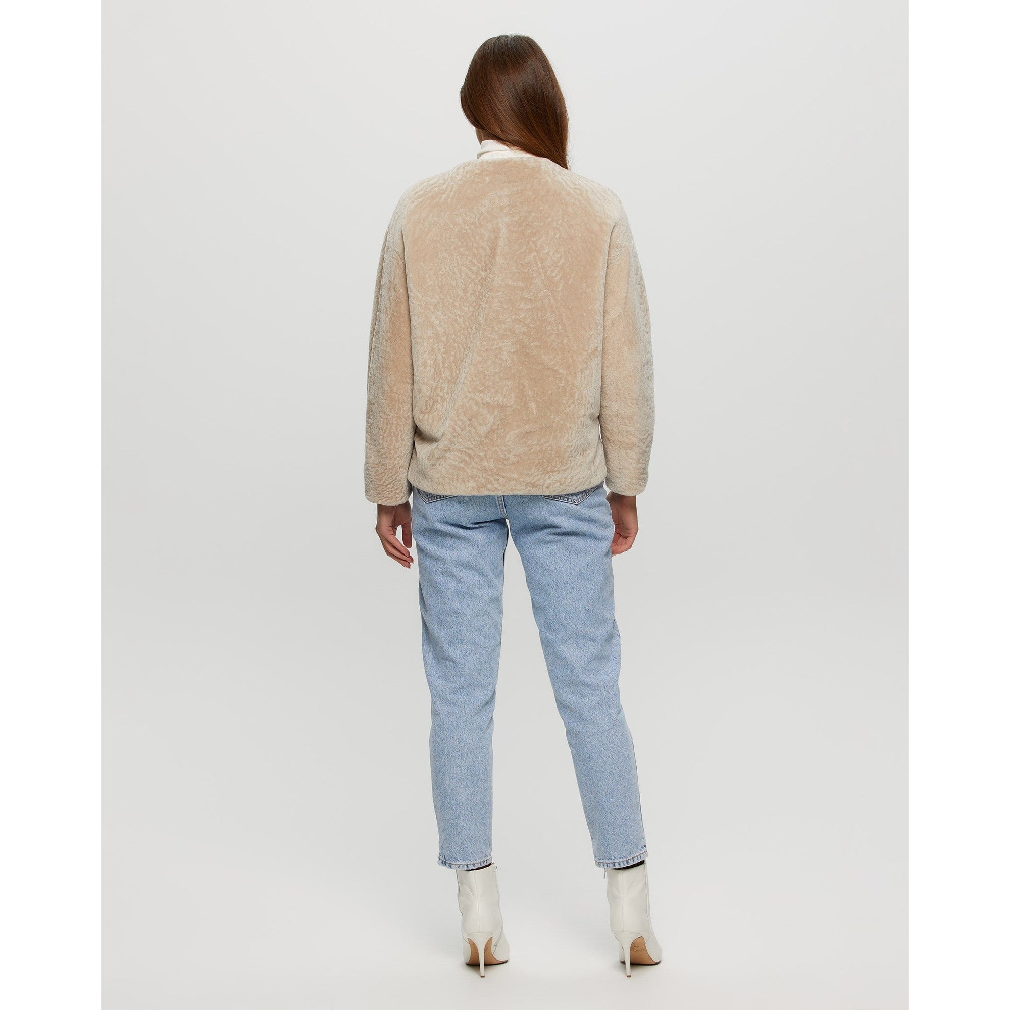 Women | Textured Shearling Lamb Jacket | Beige