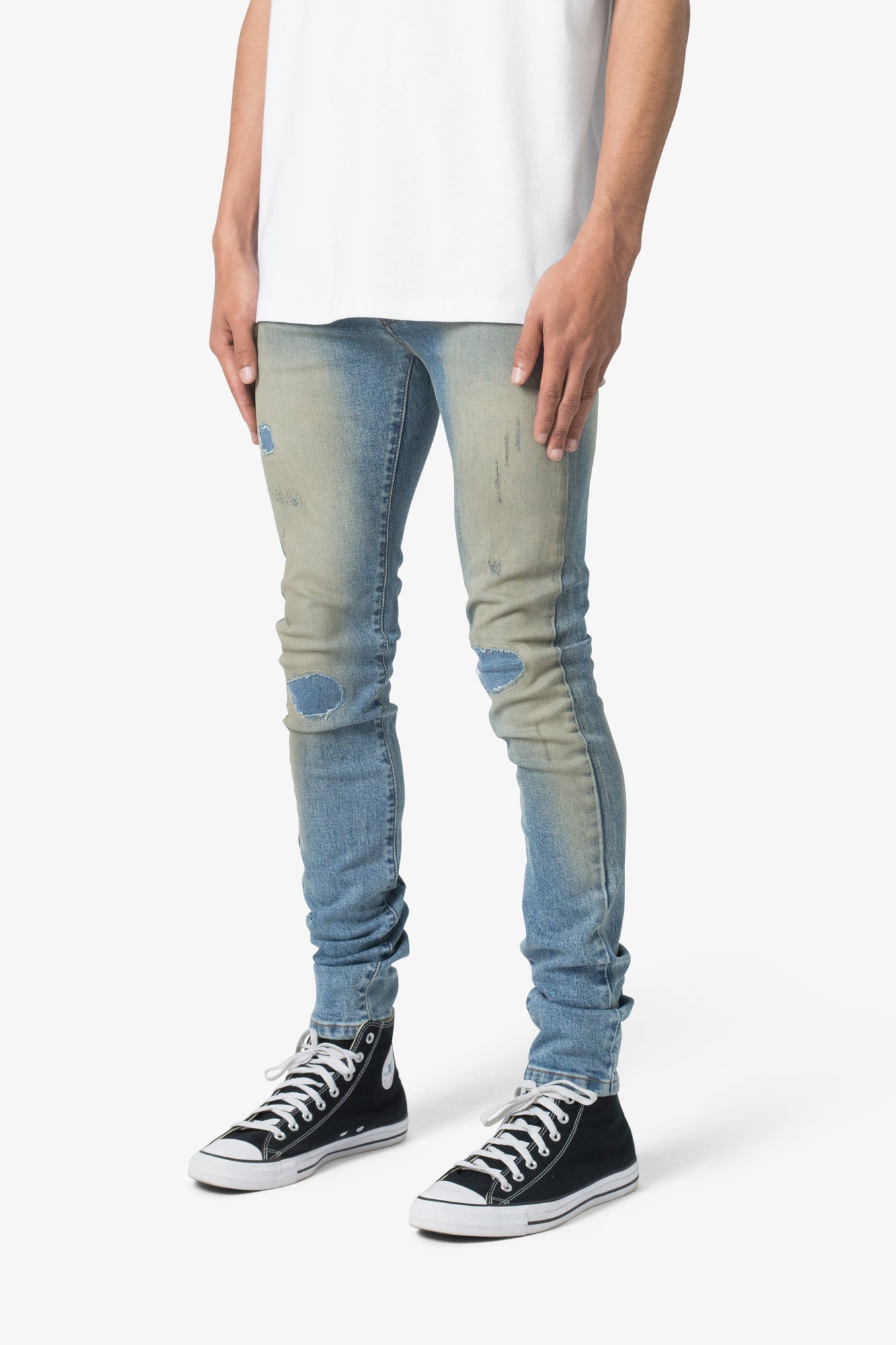 X651 Distressed Circle Knee Denim | Blue
