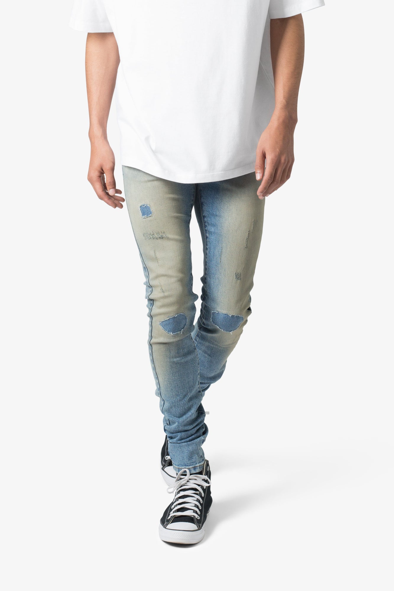 X651 Distressed Circle Knee Denim | Blue