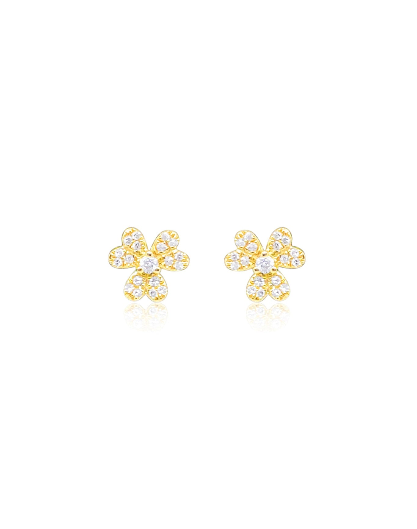 Yellow Gold Clover Diamond Studs | 14K Yellow Gold