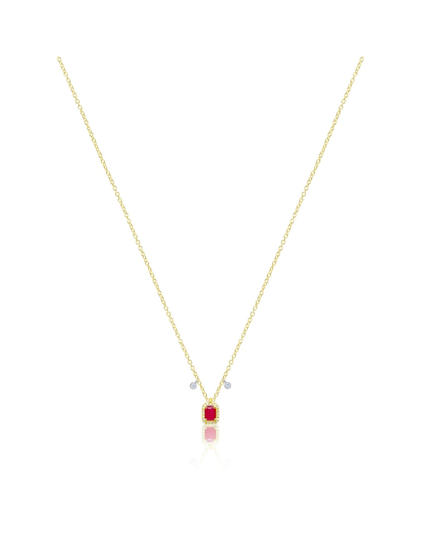 Yellow Gold Diamond and Ruby Square Pendant Necklace | 14K Yellow Gold