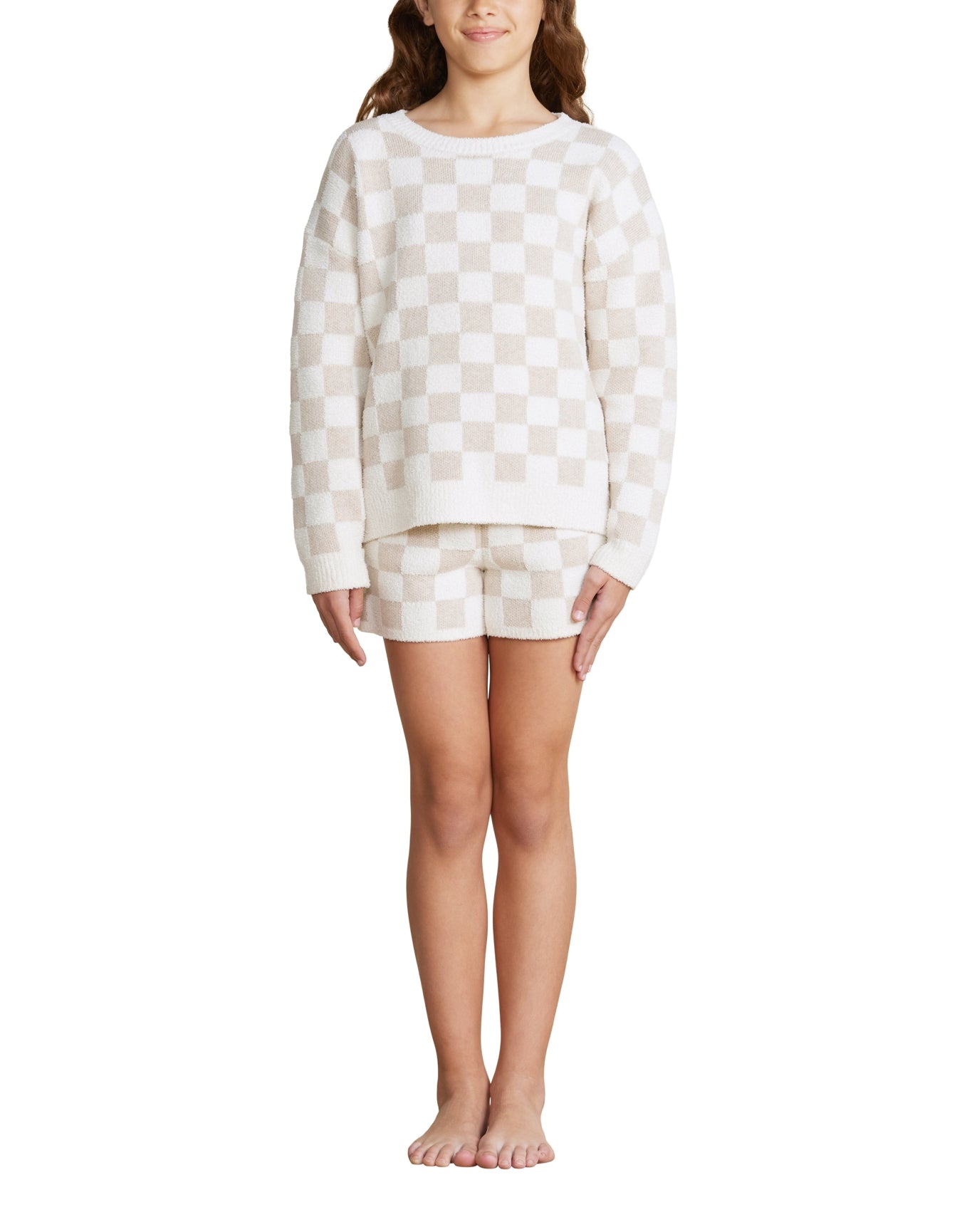 Youth | Cozychic Cotton Checkered Short | Oatmeal-Cream