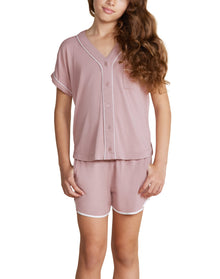 Youth | MC Soft Jersey Piped Pj Set | Teaberry-White