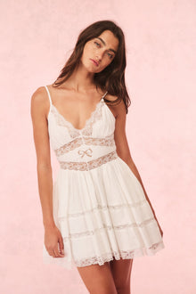 Zima Cotton Lace Bow Mini Dress | Optic White