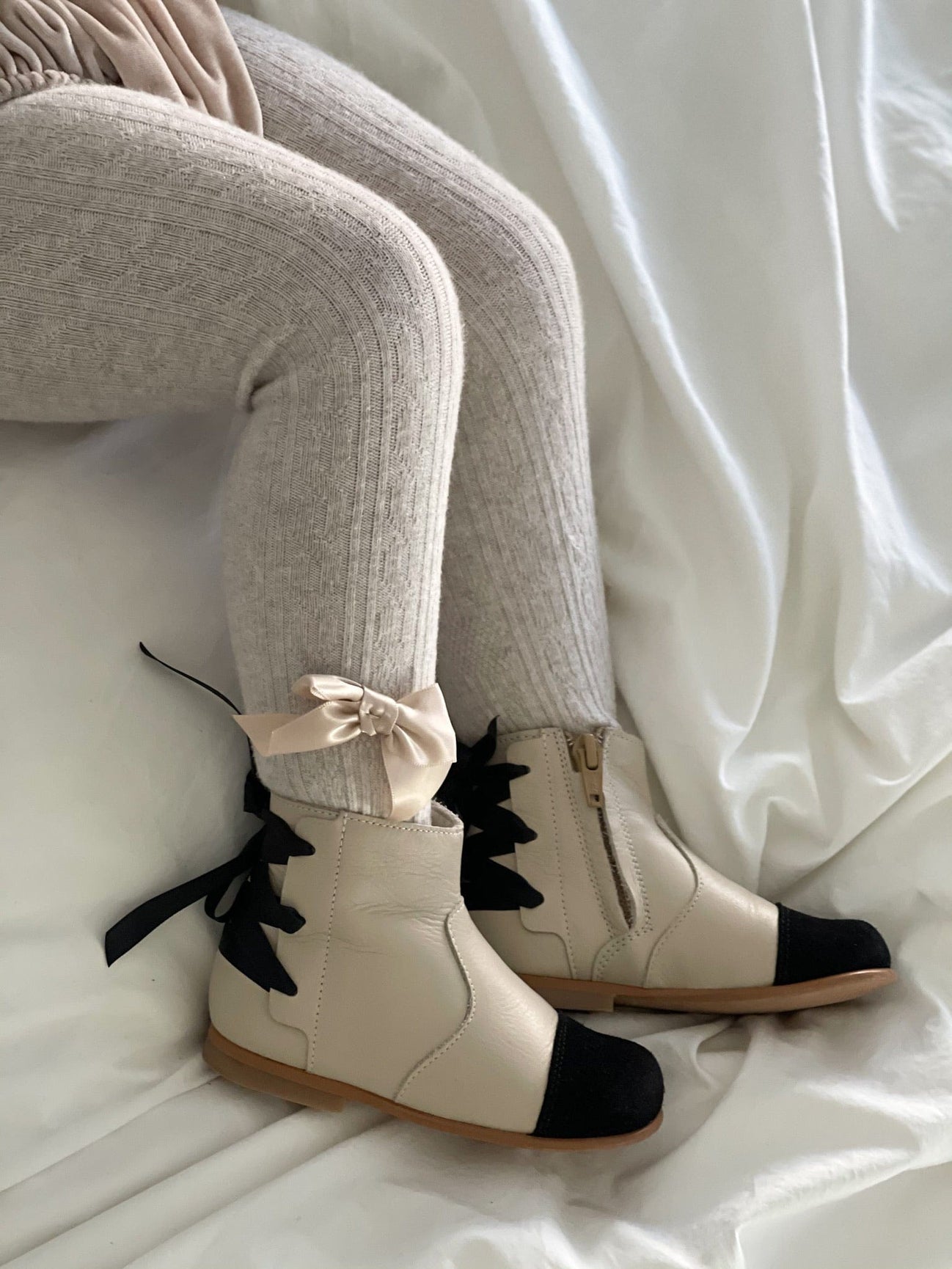 Zoe Beige and Black Leather Boots