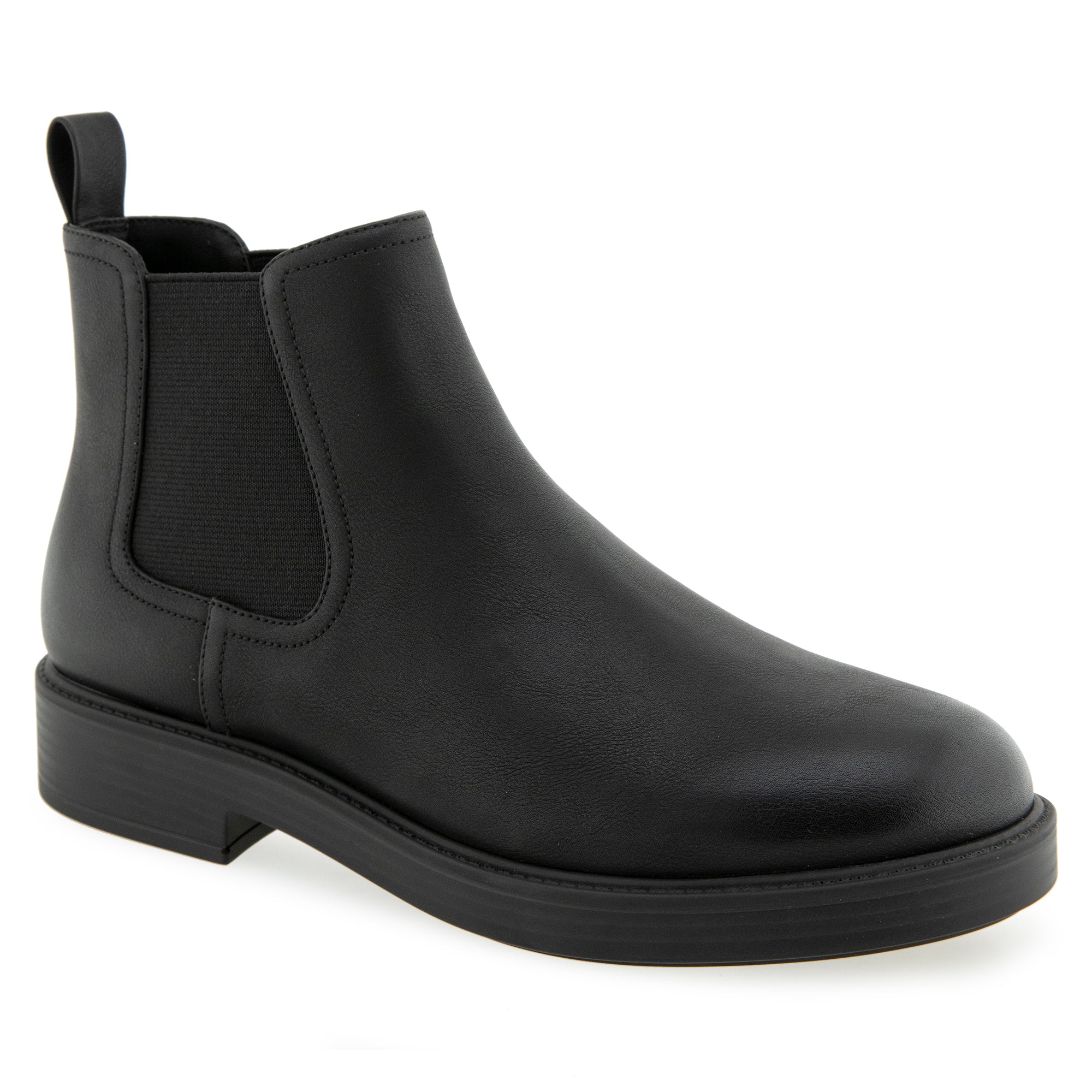 Poshan Bootie Low Block Heel | Black Burnished Faux Calf/Elastic