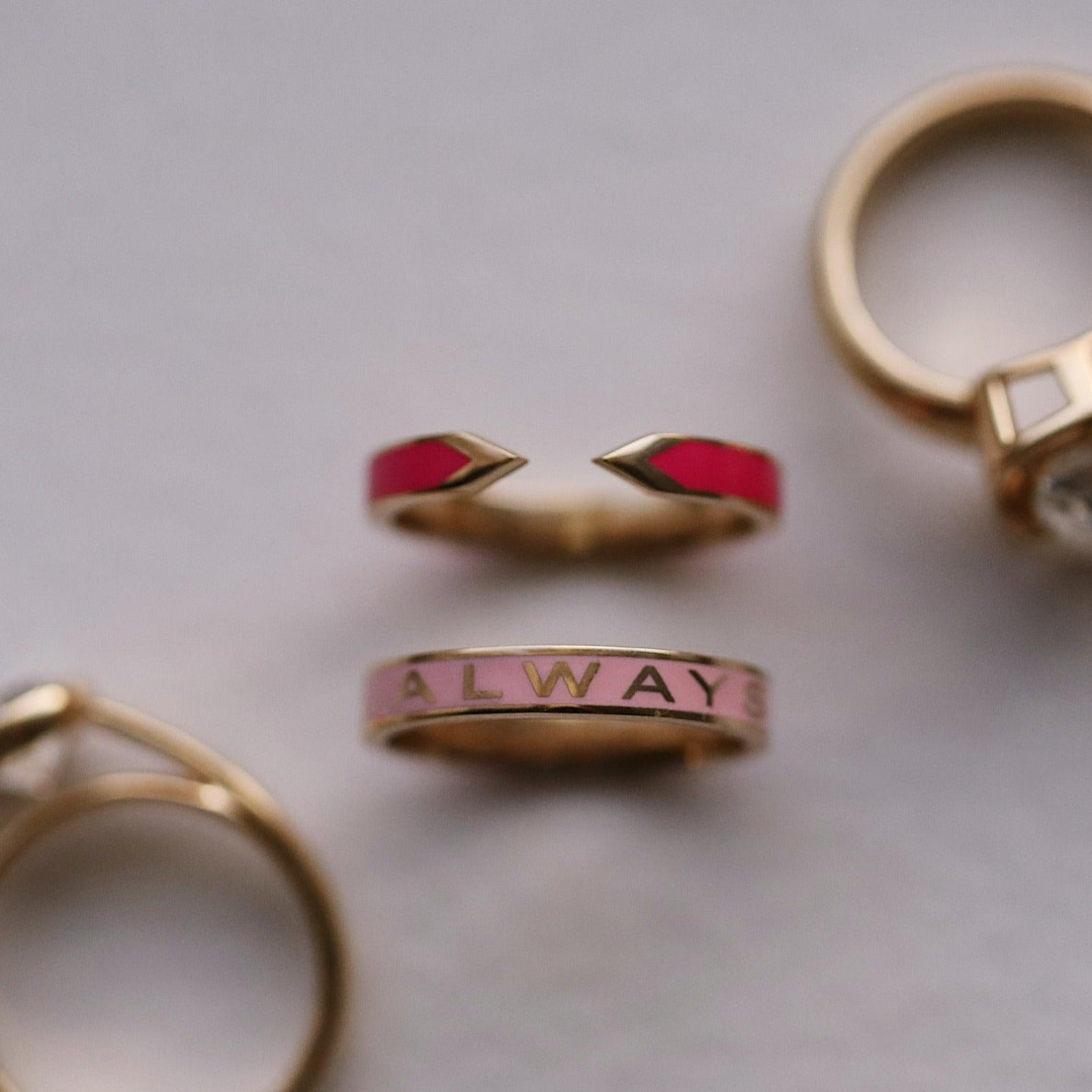 Women | "Always" Gold Memory Ring – Pink Enamel | 14k White Gold