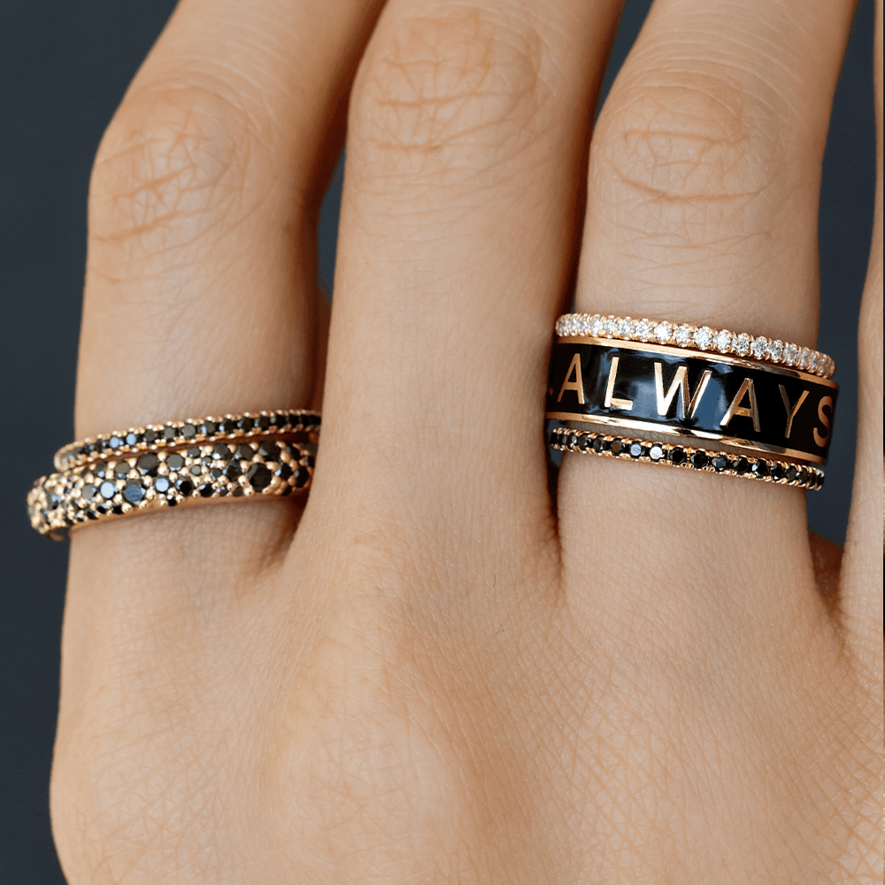 Women | Black Enamel Always Band – 6mm | 14k Yellow Gold