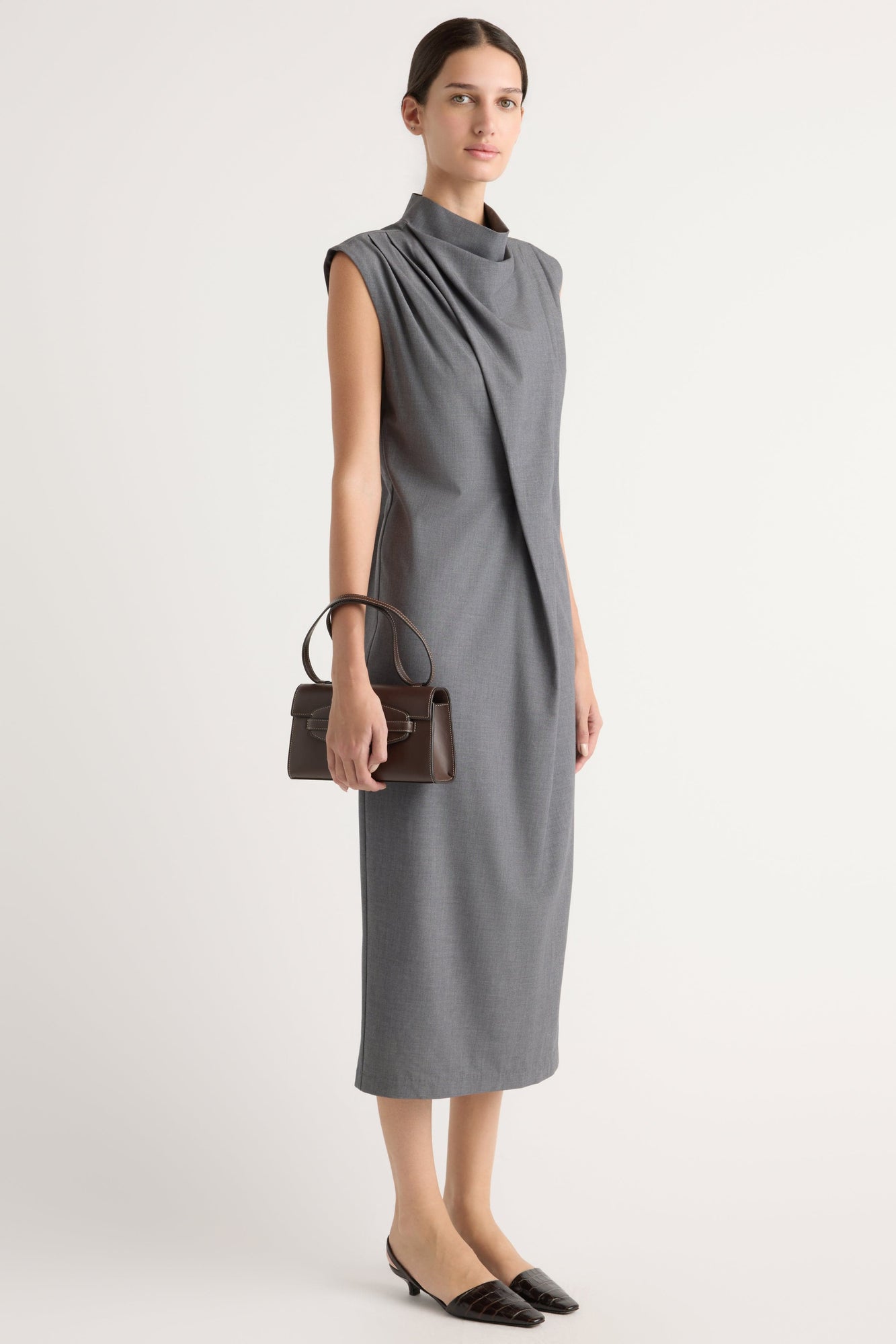 Karolina | Amara Gathered-Neck Drape Dress in Size Extra Small