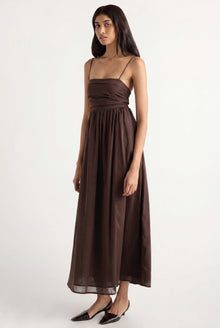 Arya | Aurora Ruched Organic Cotton Maxi Dress in Size Small