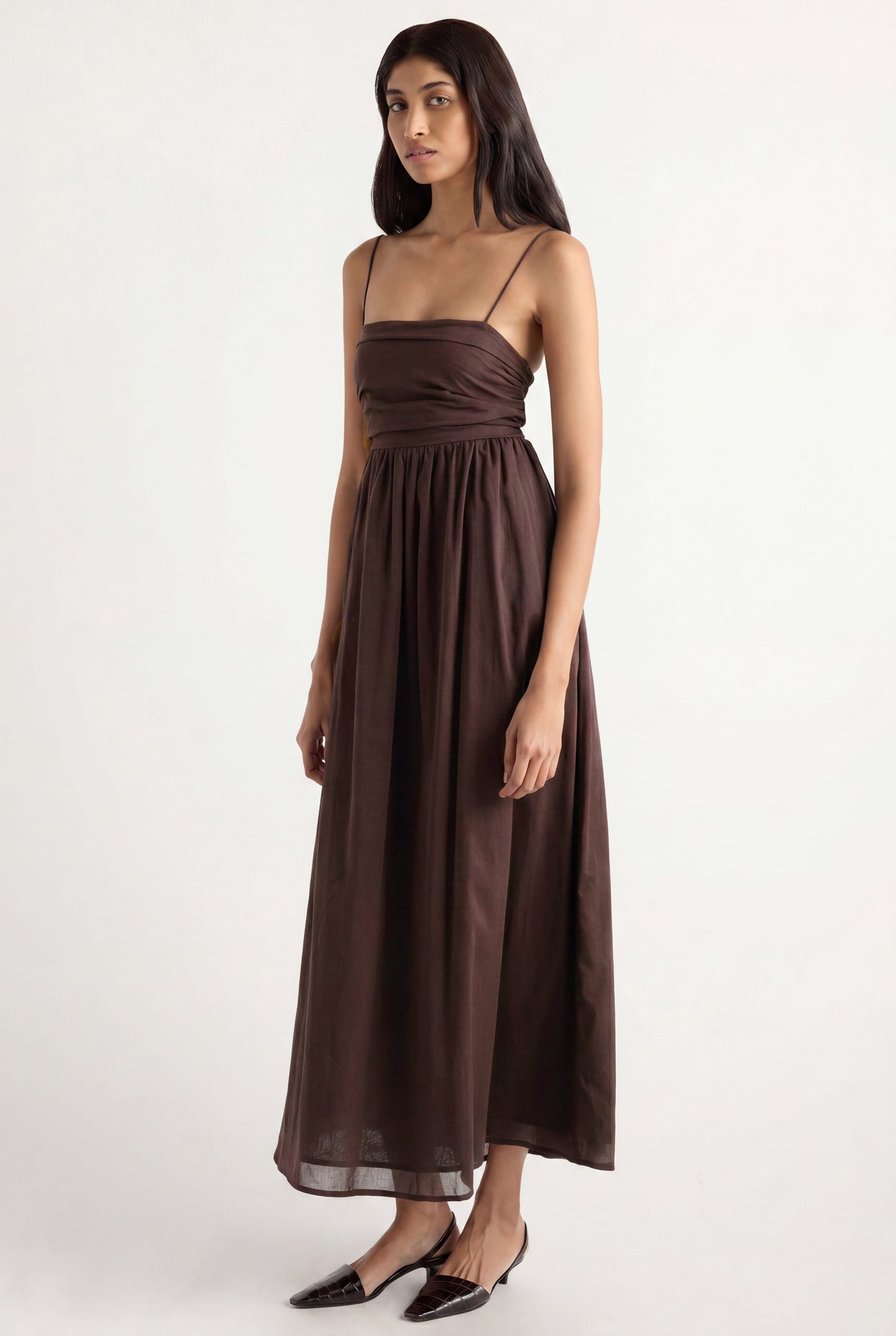 Arya | Aurora Ruched Organic Cotton Maxi Dress in Size Small