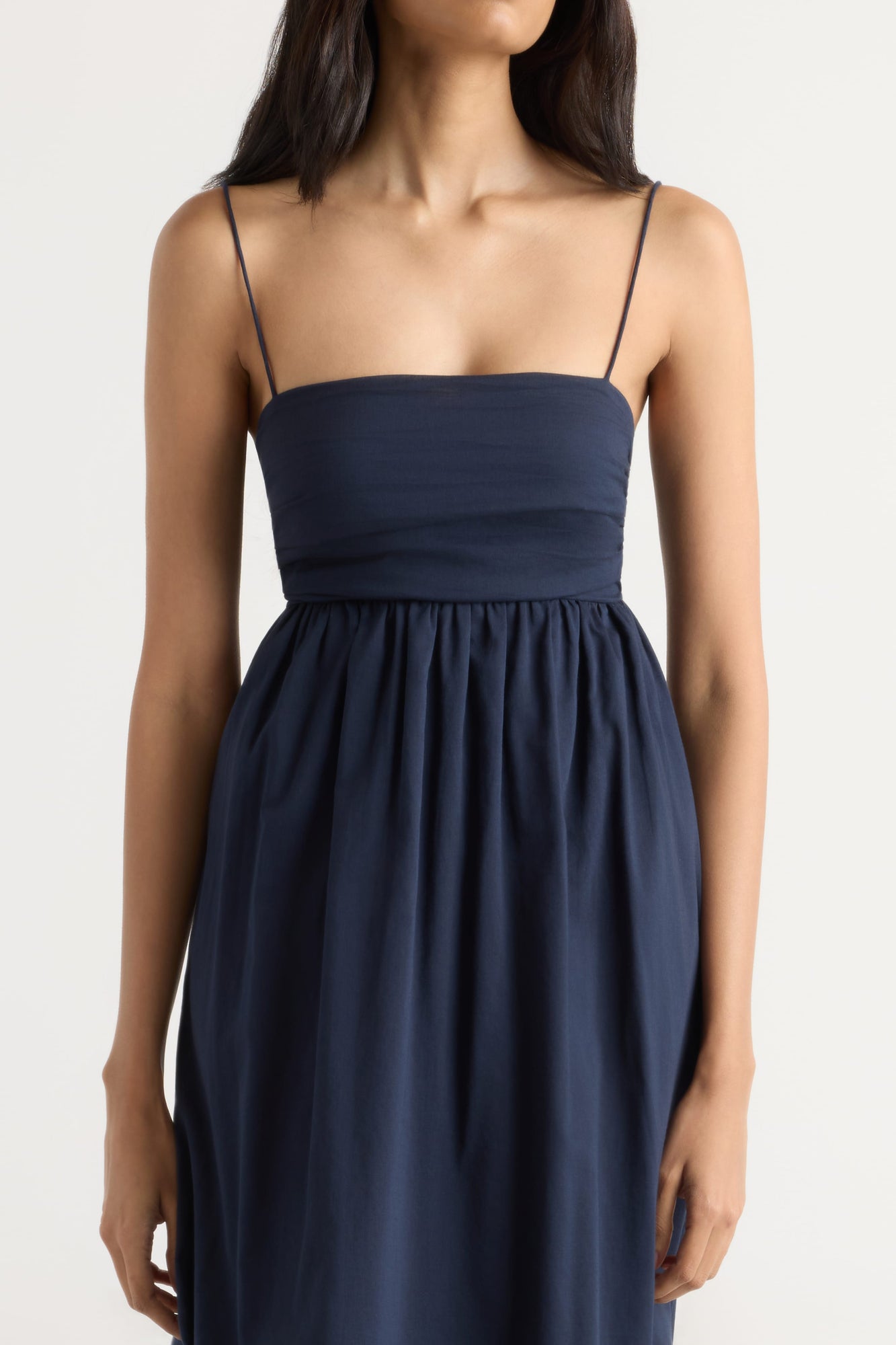 Arya | Aurora Ruched Organic Cotton Maxi Dress in Size Small