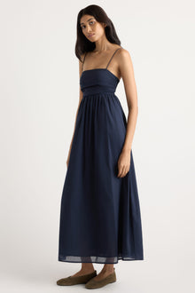 Arya | Aurora Ruched Organic Cotton Maxi Dress in Size Small
