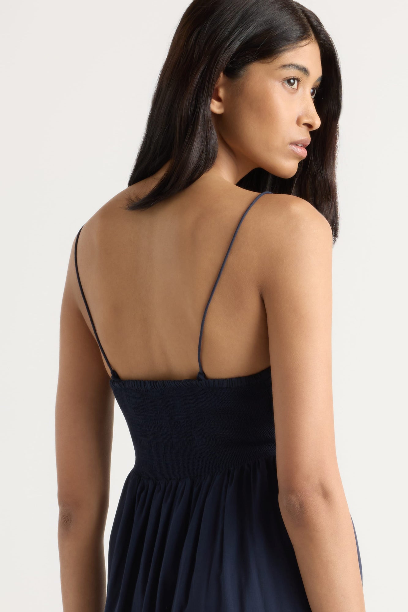 Arya | Aurora Ruched Organic Cotton Maxi Dress in Size Small