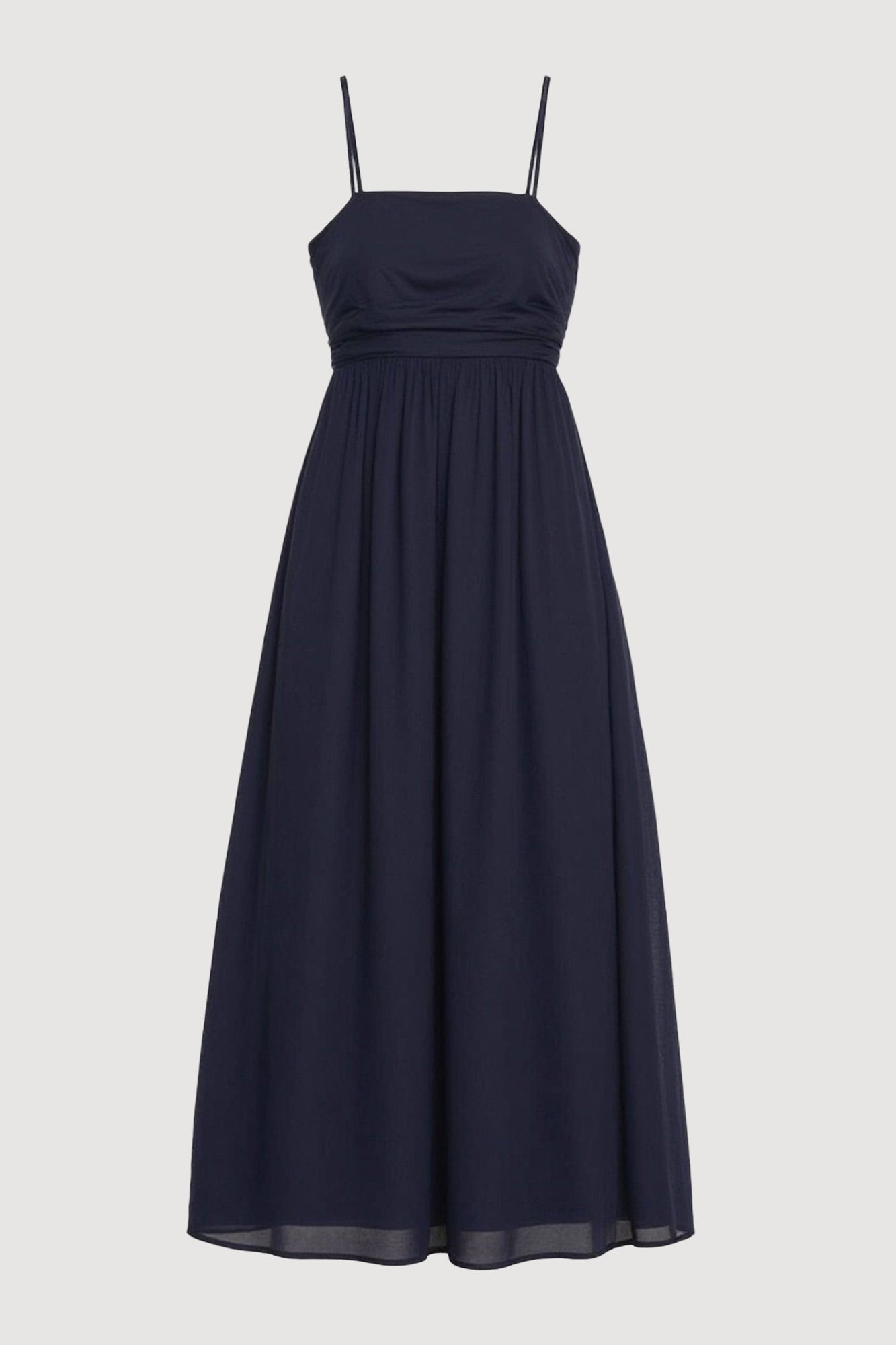Arya | Aurora Ruched Organic Cotton Maxi Dress in Size Small - Flat