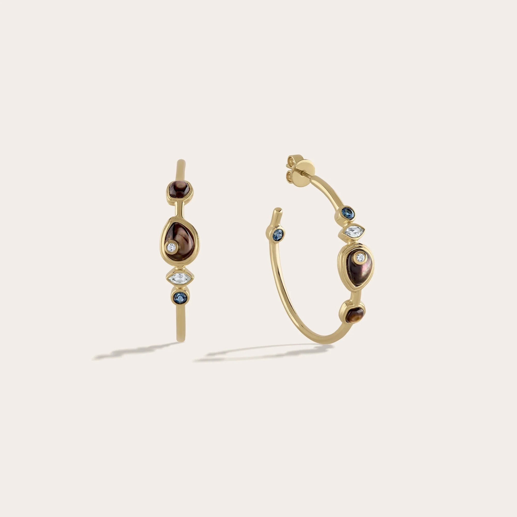 Organic Pearl Gemstone Hoops | 14K Yellow Gold Vermeil