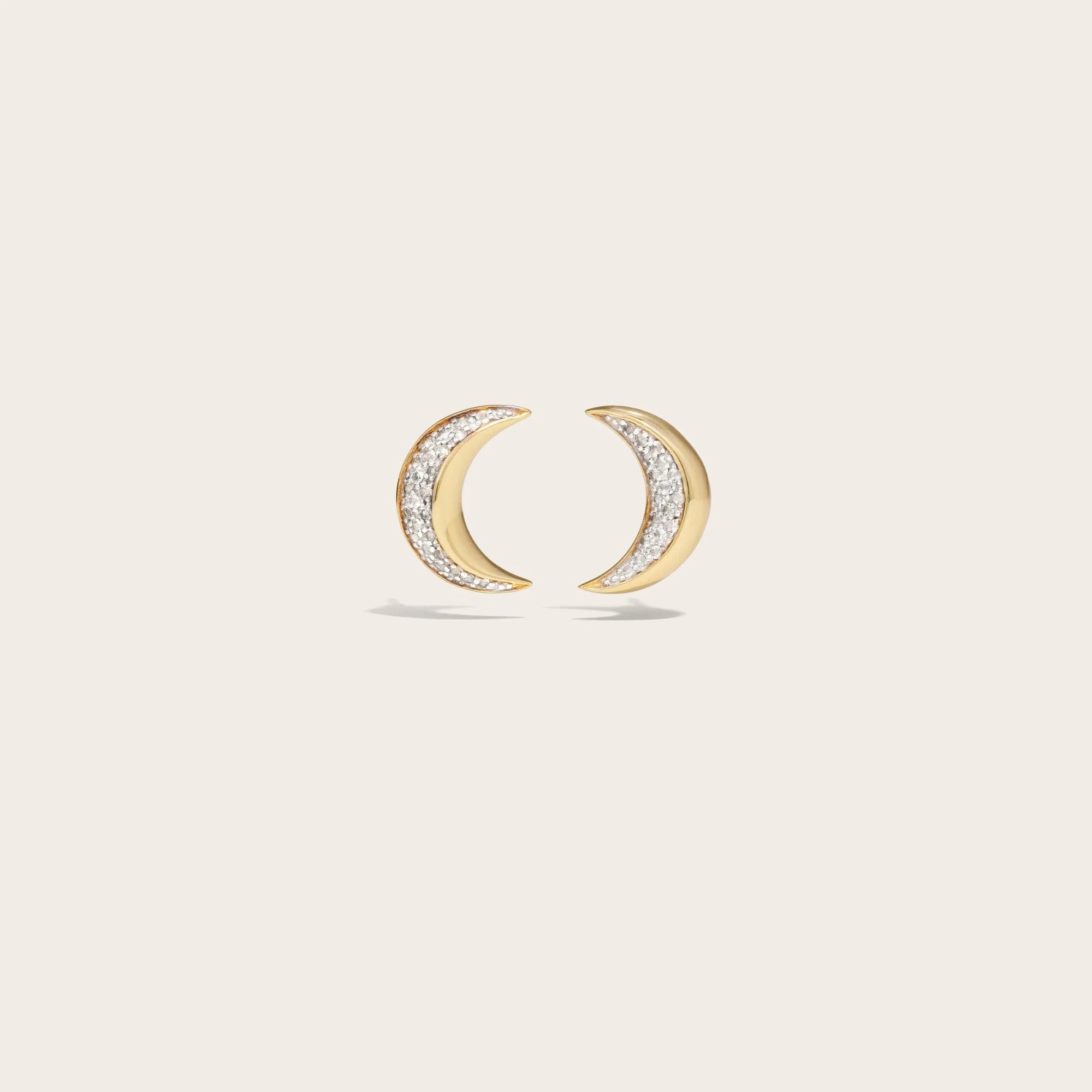 Pavé Moon Studs | 14K Yellow Gold Vermeil