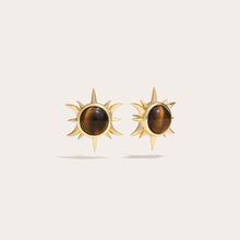 Tiger's Eye Triple Moon Studs | 14K Yellow Gold Vermeil