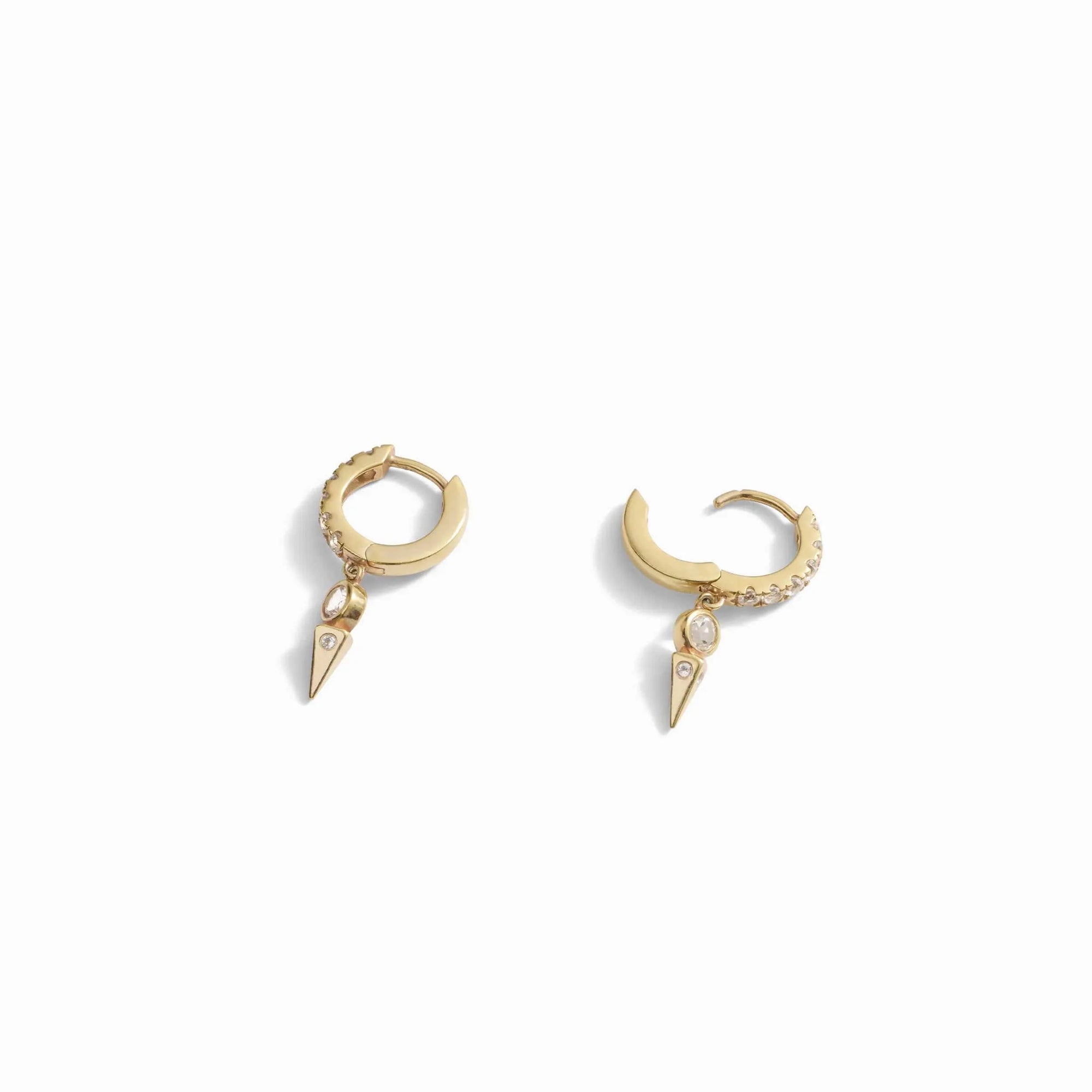 White Topaz Spike Huggies | 14K Yellow Gold Vermeil