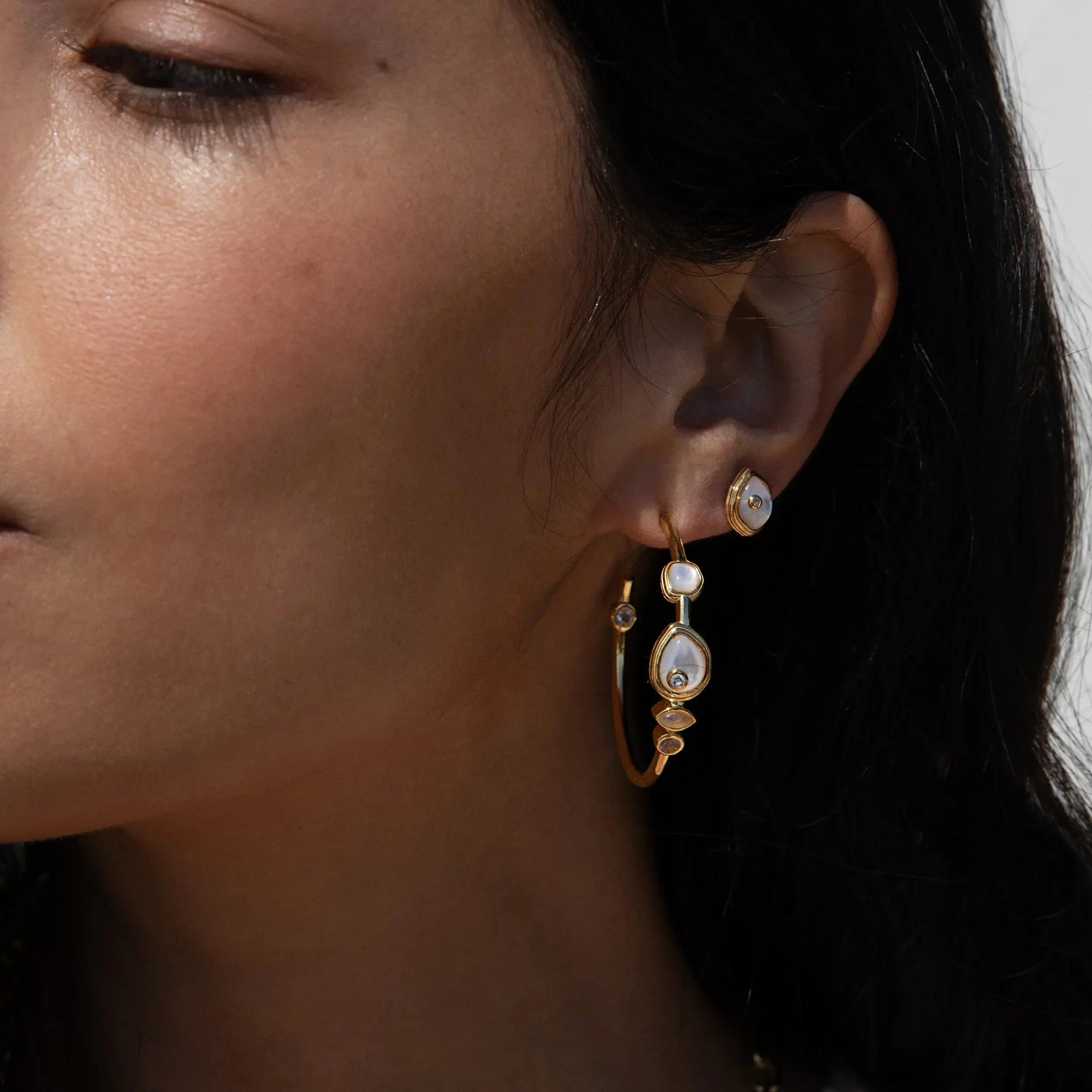 Organic Pearl Gemstone Hoops | 14K Yellow Gold Vermeil