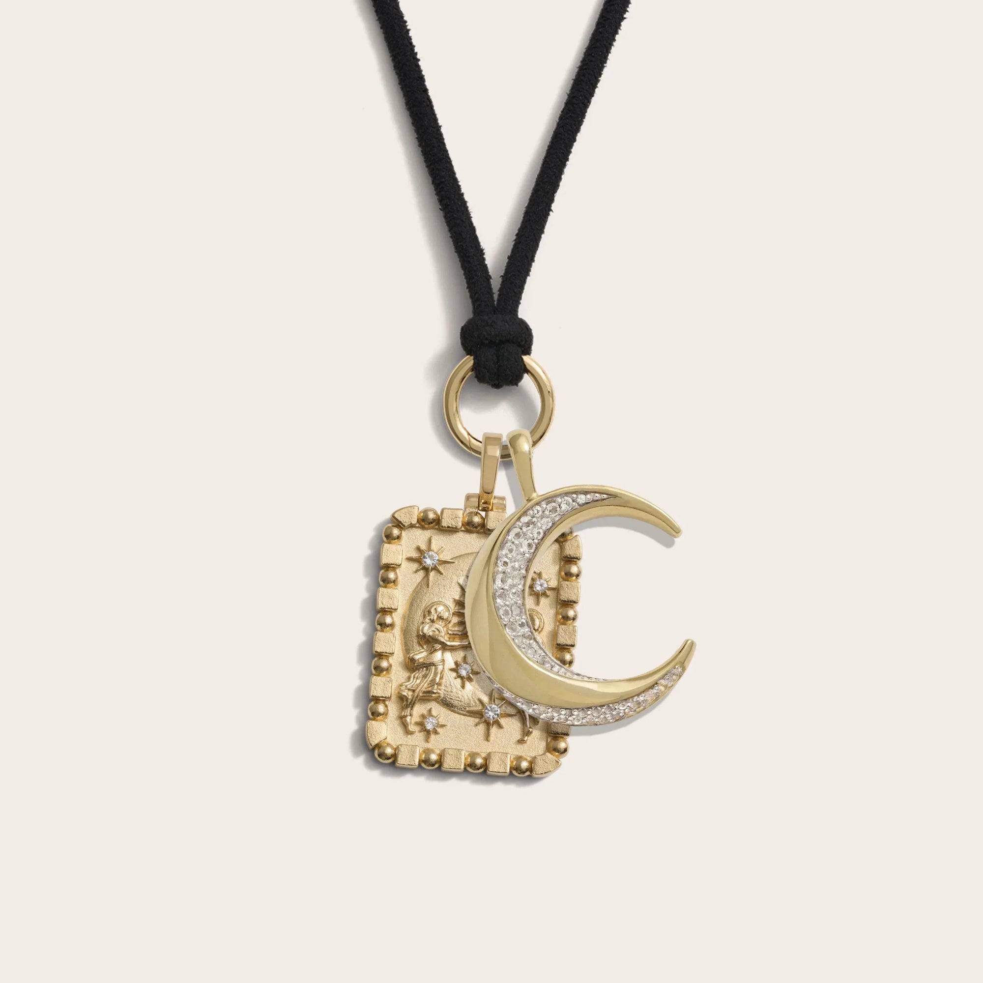 Moon Duo Cord Charm Necklace | 14K Yellow Gold Vermeil