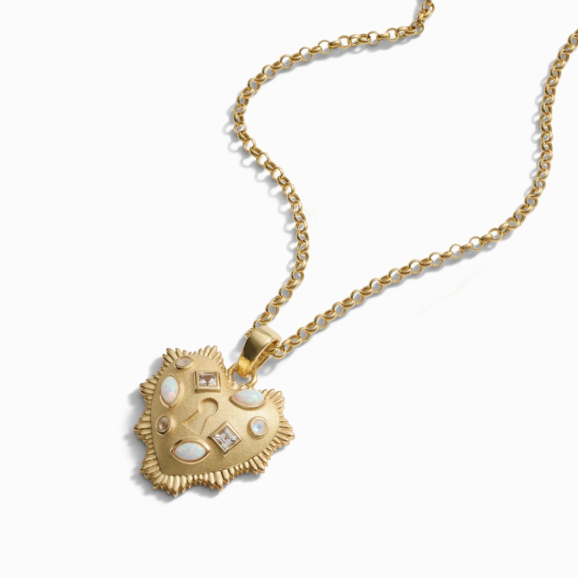 Gemstone Locked Radiant Heart Necklace | 14K Yellow Gold Vermeil