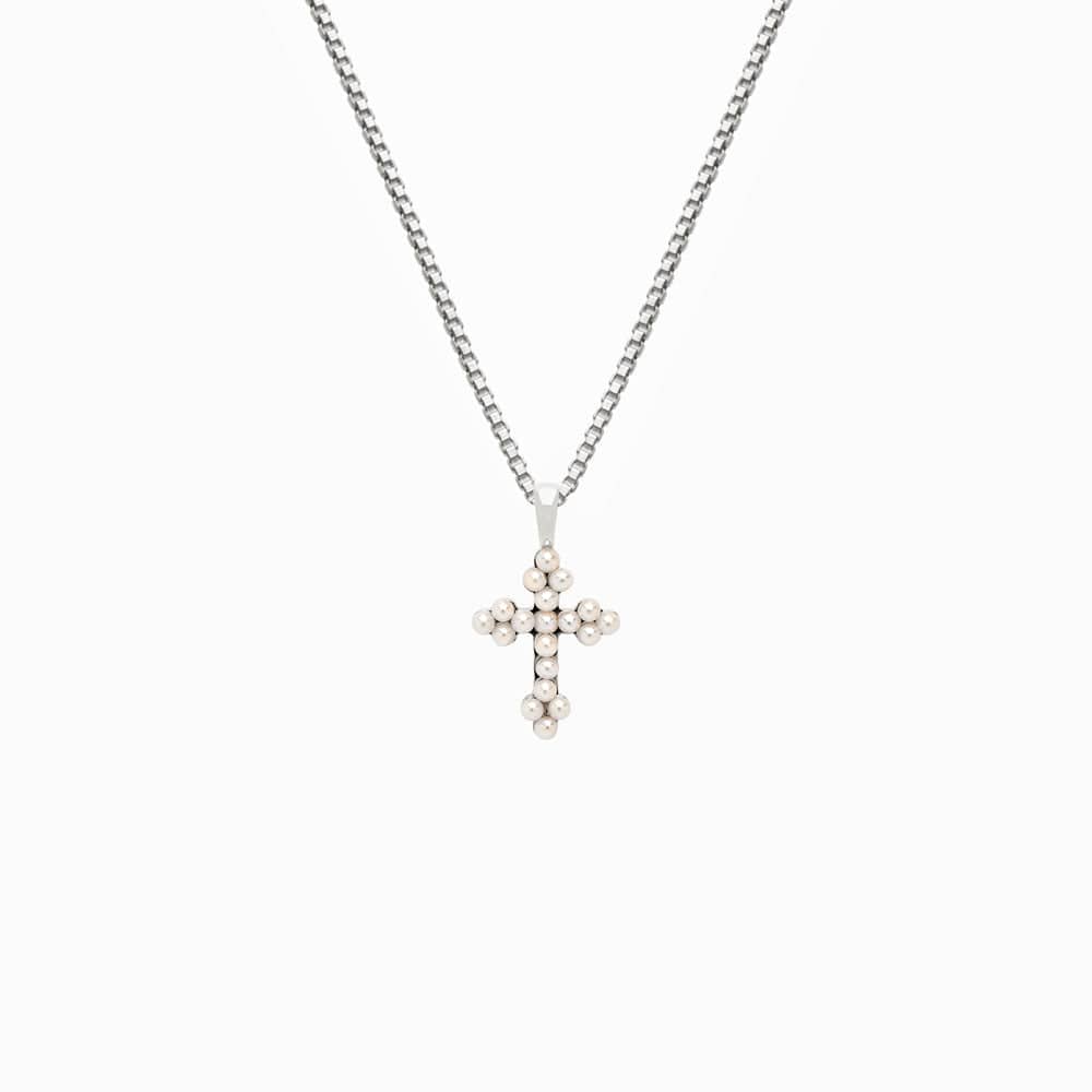 Pearl Cross Necklace | Sterling Silver