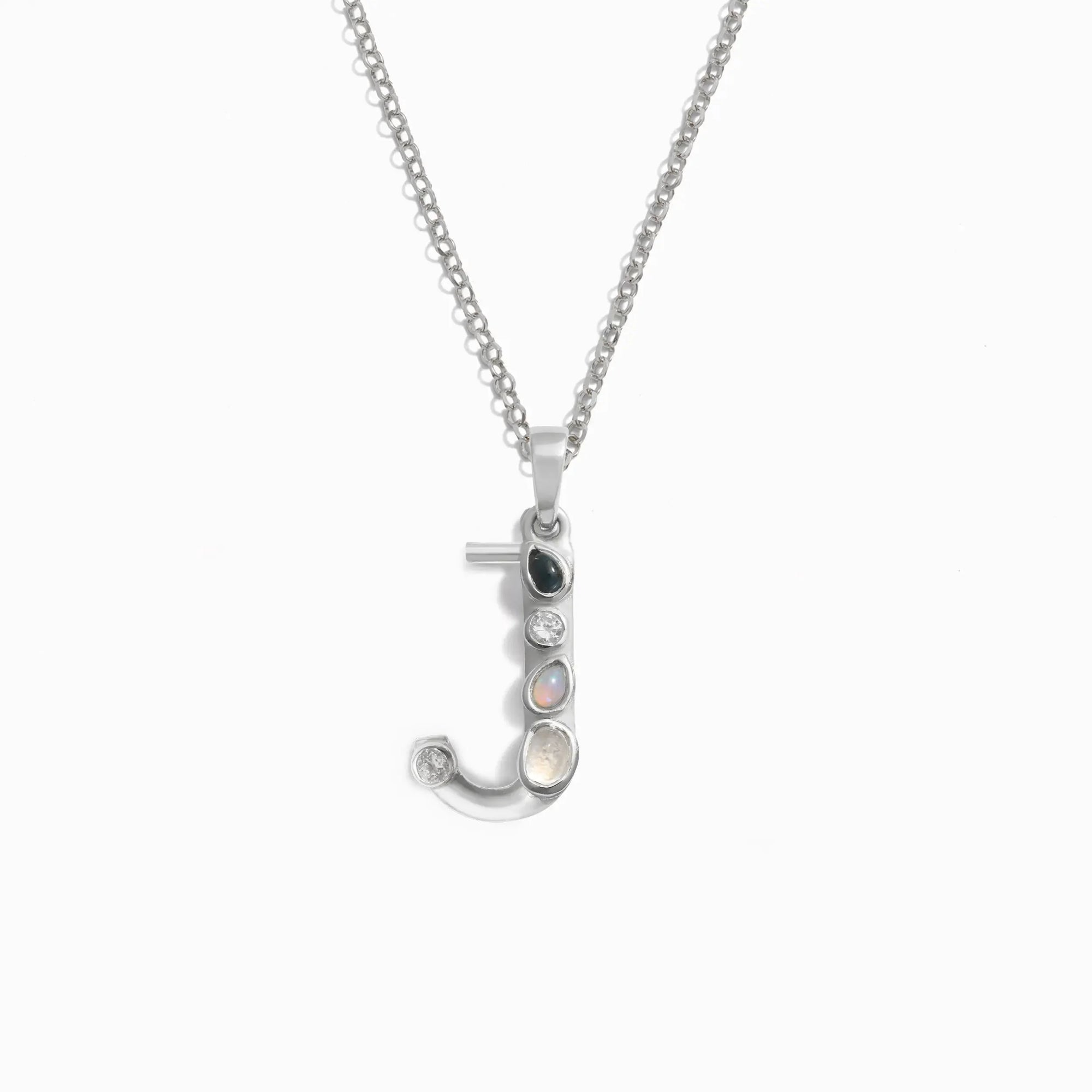 Silver Gemstone Initial Necklace | Sterling Silver