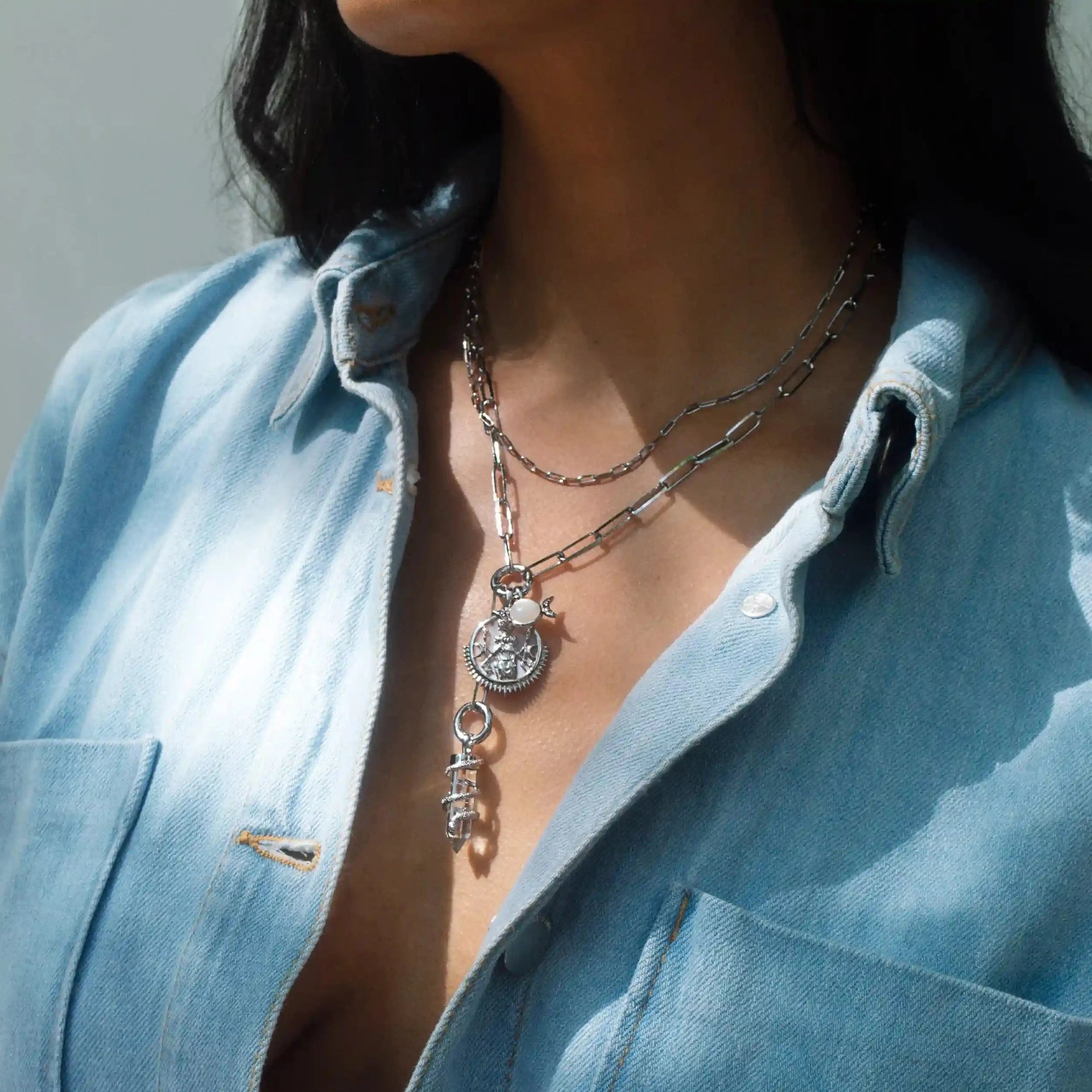 Witch Goddess Charm Lariat | Sterling Silver