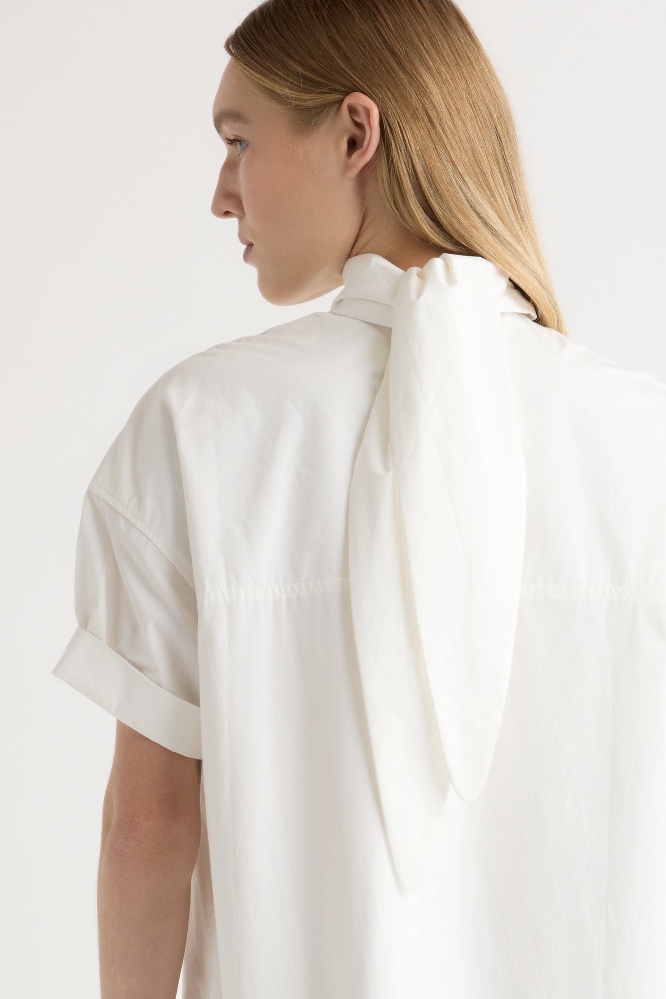 Jess | Babba Shirred Scarf-Neck Dress in Size Small