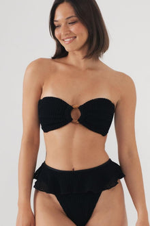 Tamarindo Ruffle Bikini Bottom | Black Crochet