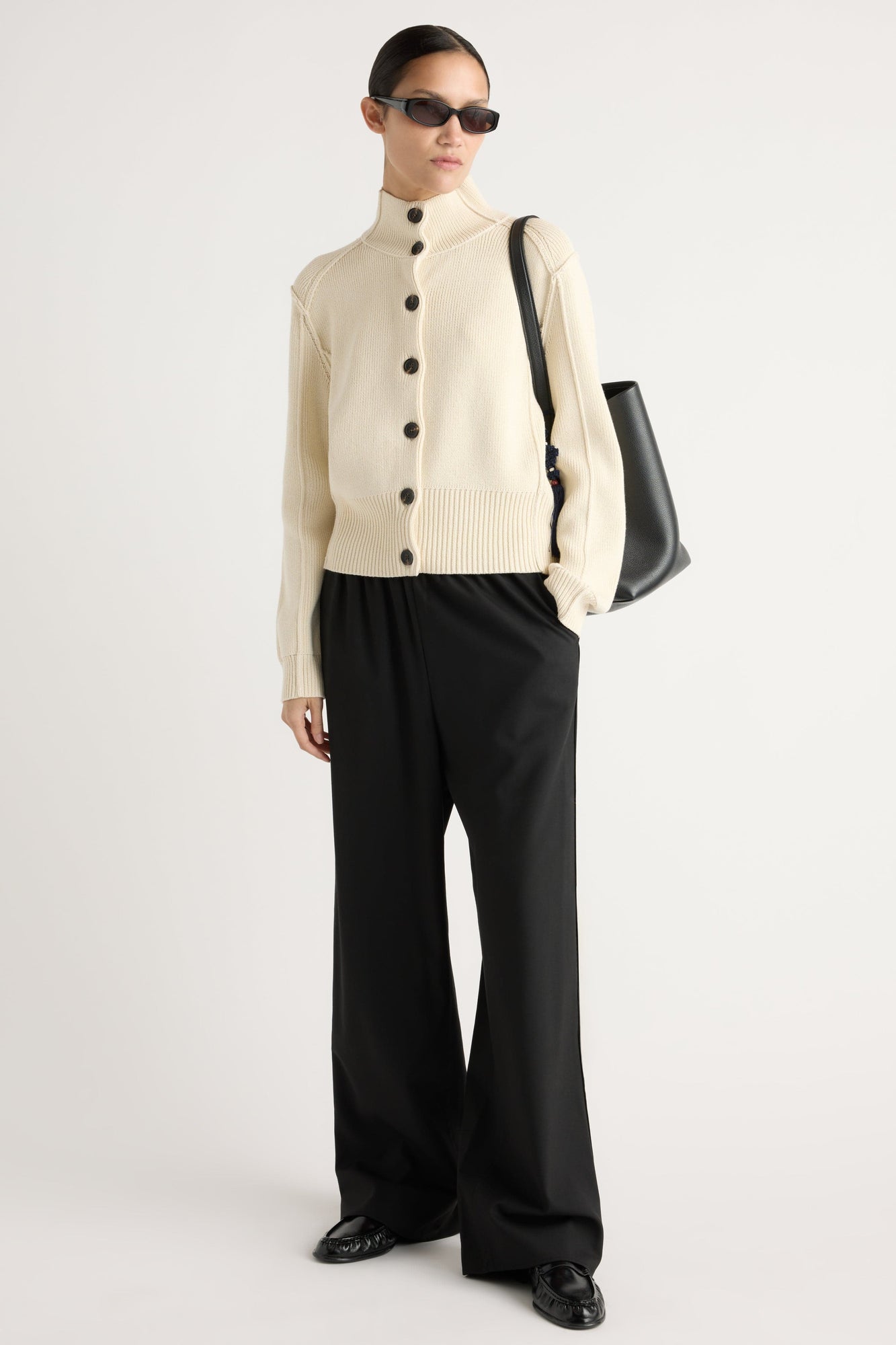 Charlotte | Clove Button Mock-Neck Knit Cardigan in Size Small