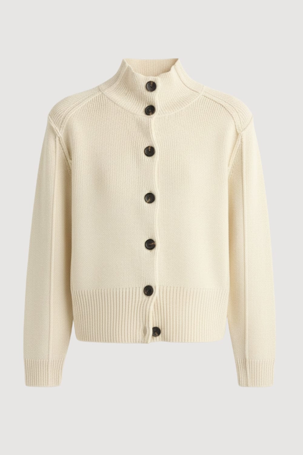 Charlotte | Clove Button Mock-Neck Knit Cardigan in Size Small - Flat